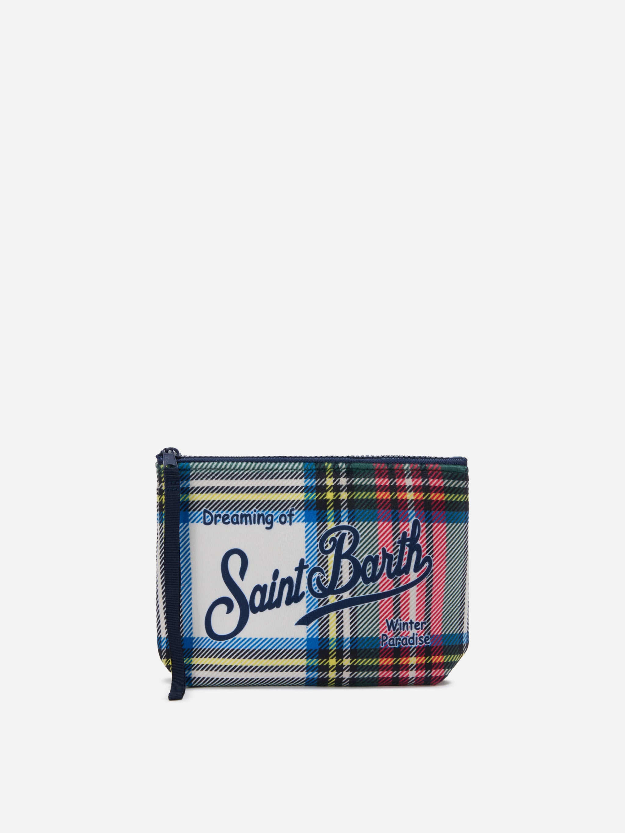 Aline Pouch Wool-Effect Fabric With White Tartan Print Pochette
