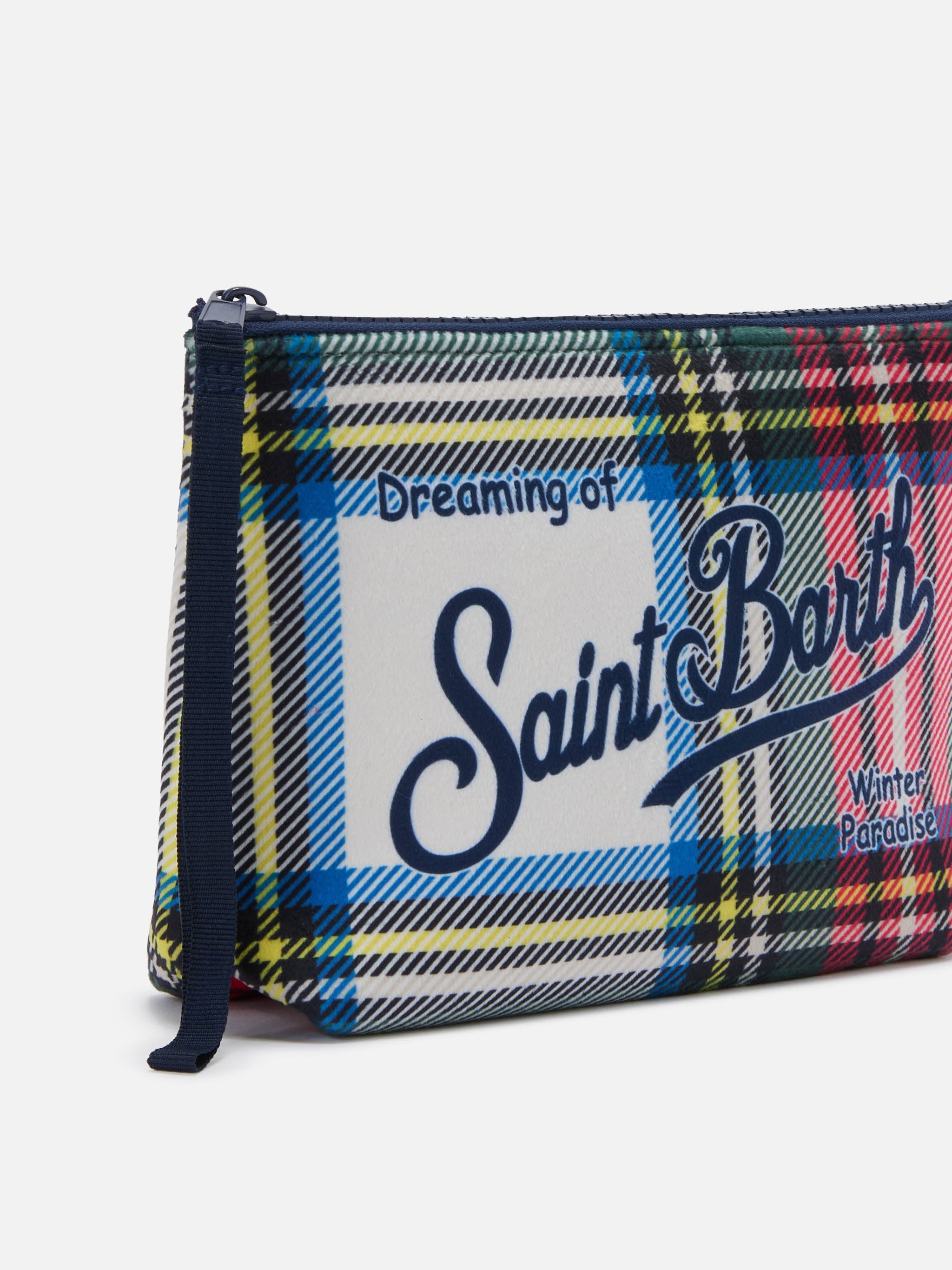 Aline Pouch Wool-Effect Fabric With White Tartan Print Pochette
