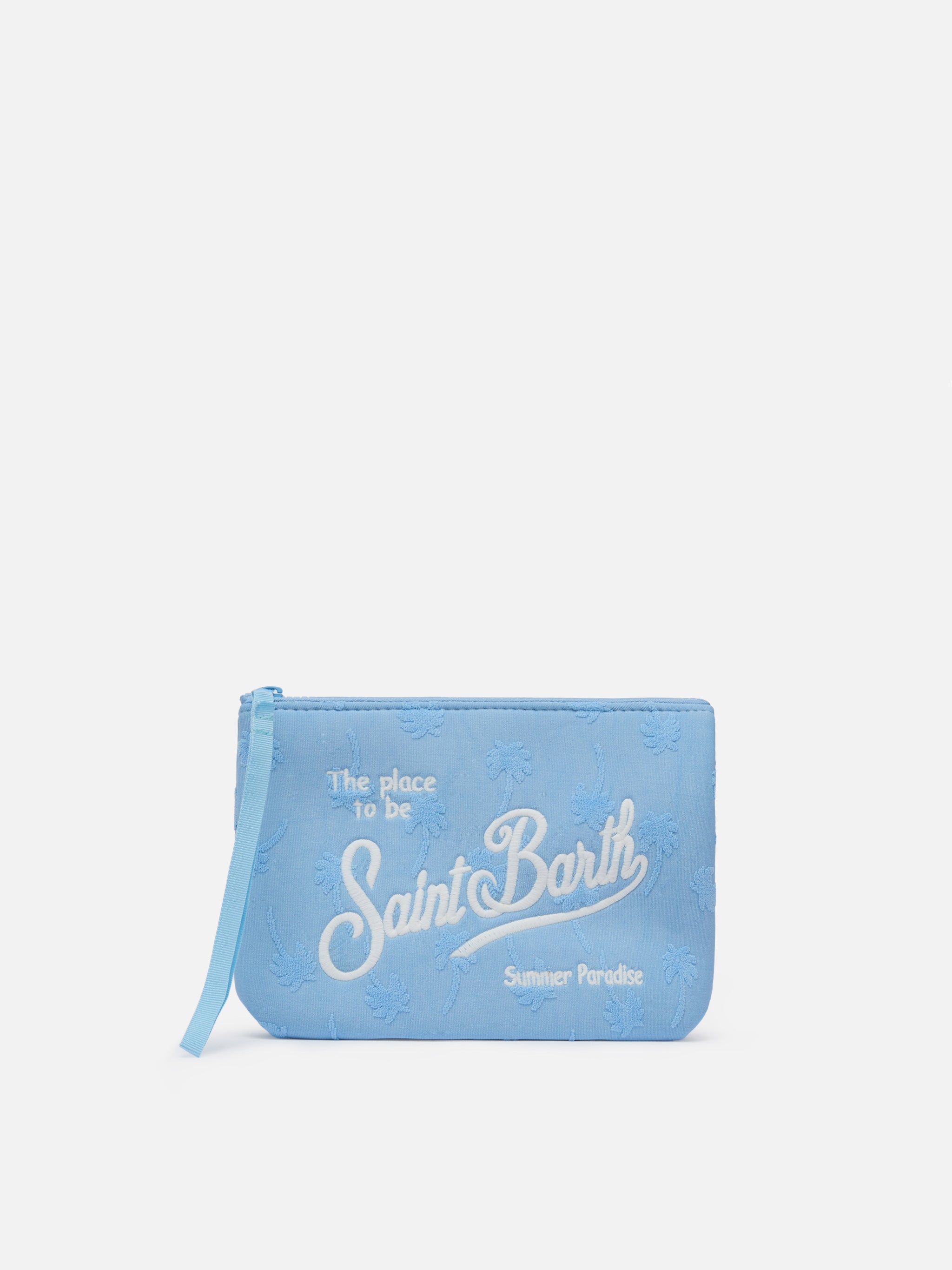 Aline Light Blue Palm Embossed Terry Pochette Sky