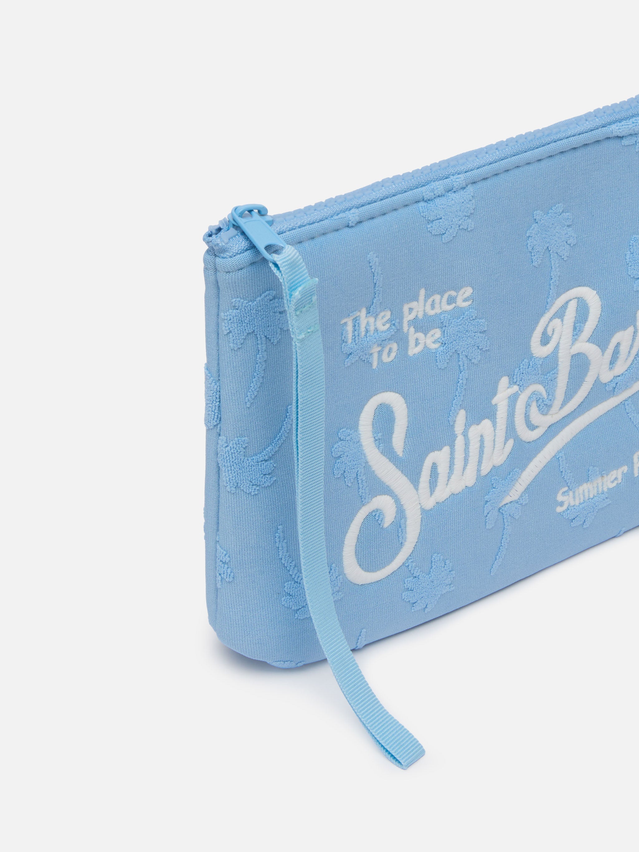 Aline Light Blue Palm Embossed Terry Pochette Sky