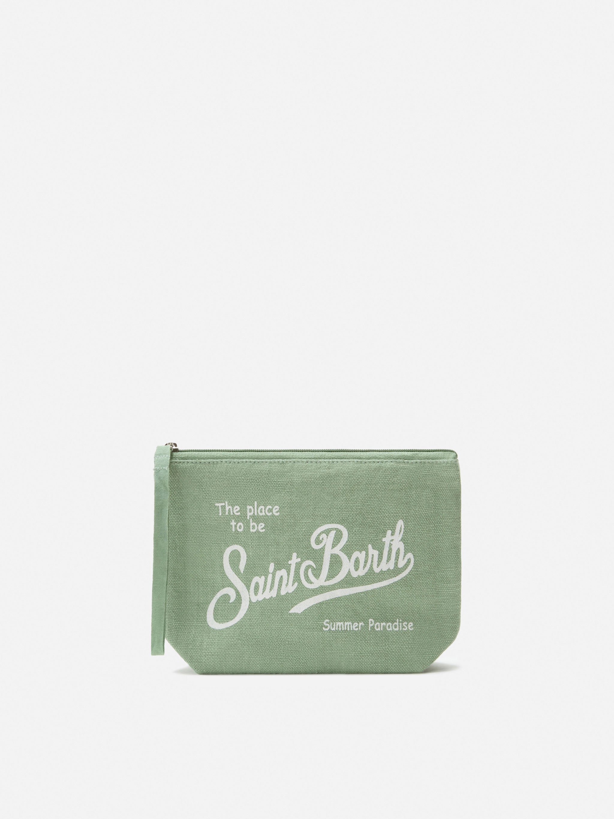 Aline Sage Solid Linen Pouch Green Pochette