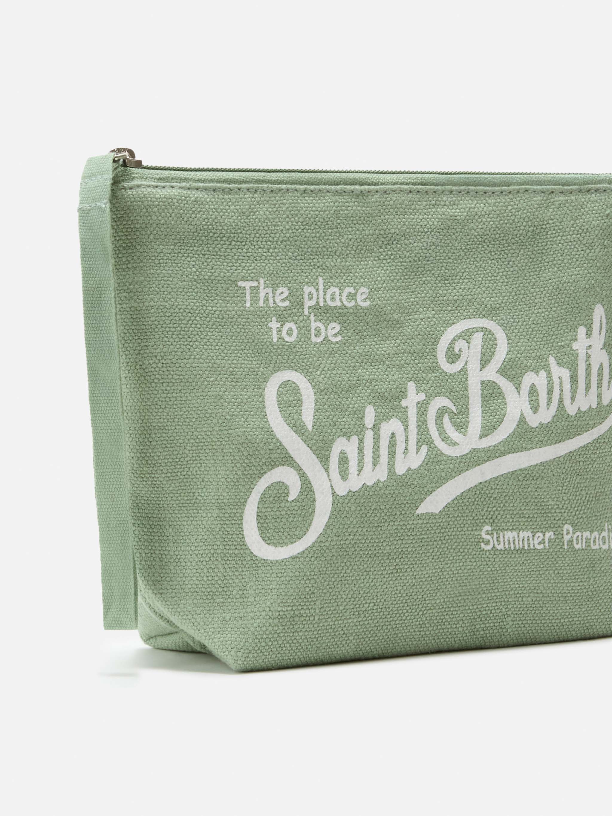 Aline Sage Solid Linen Pouch Green Pochette