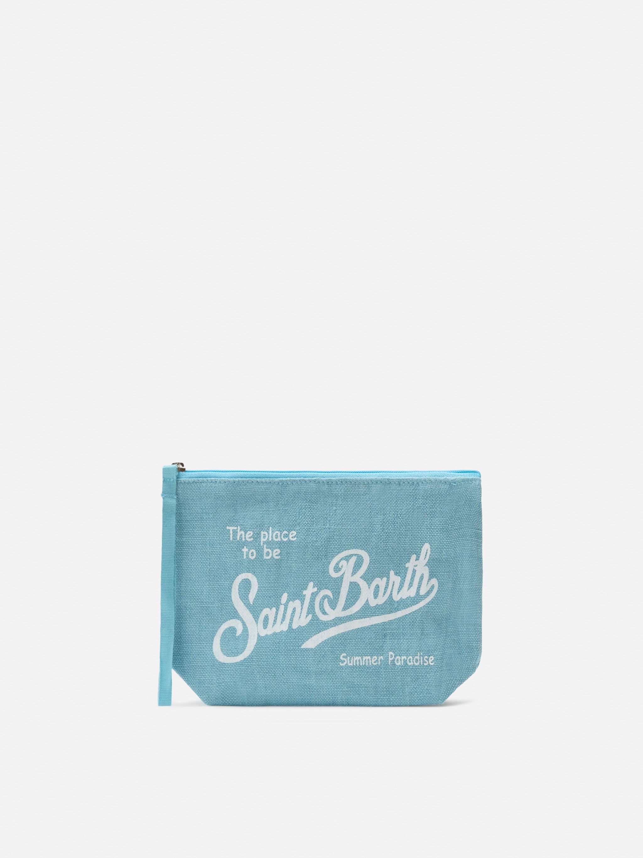 Aline Light Blue Solid Linen Pouch Pochette