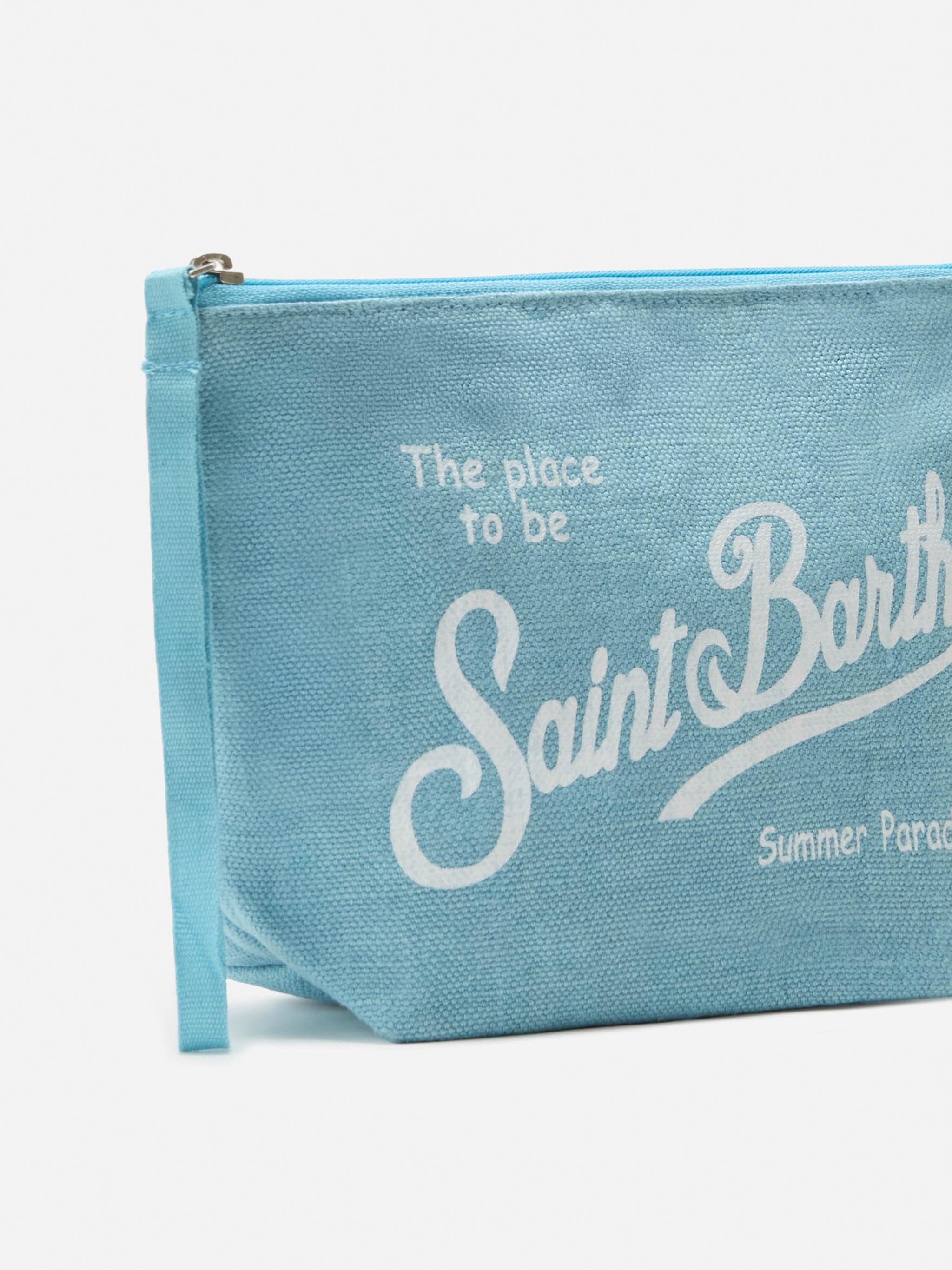 Aline Light Blue Solid Linen Pouch Pochette