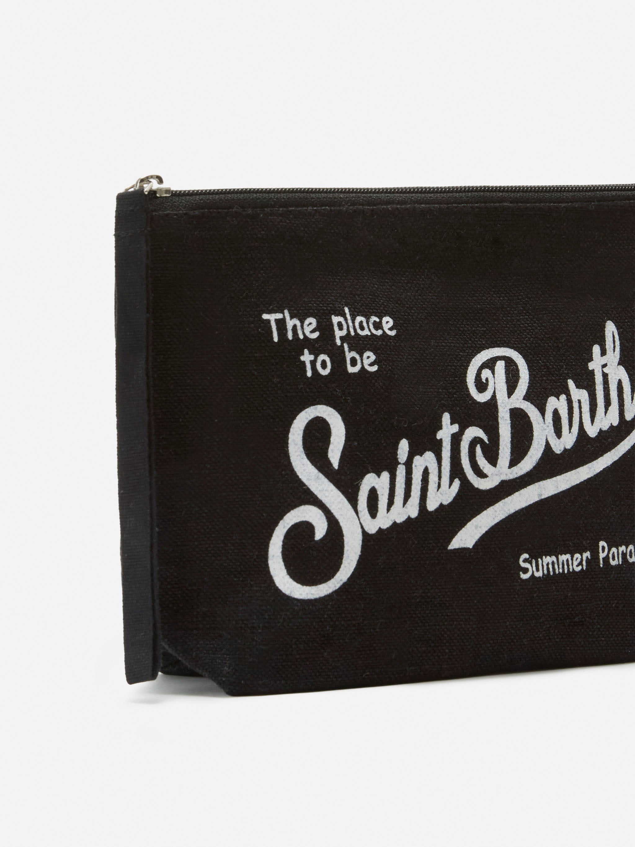 Aline Black Solid Linen Pouch Pochette