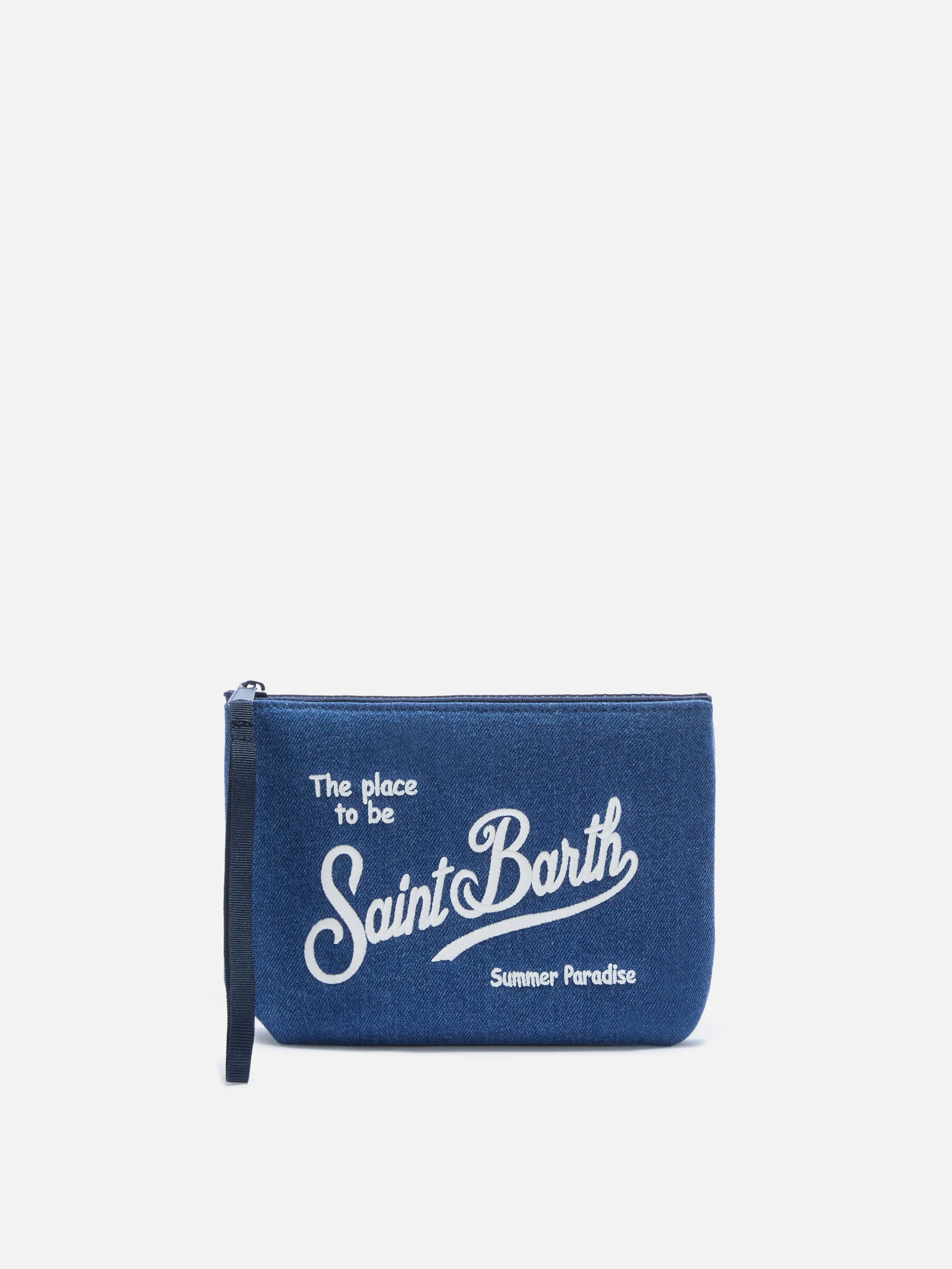 Aline Dark Blue Denim-Effect Pouch Pochette