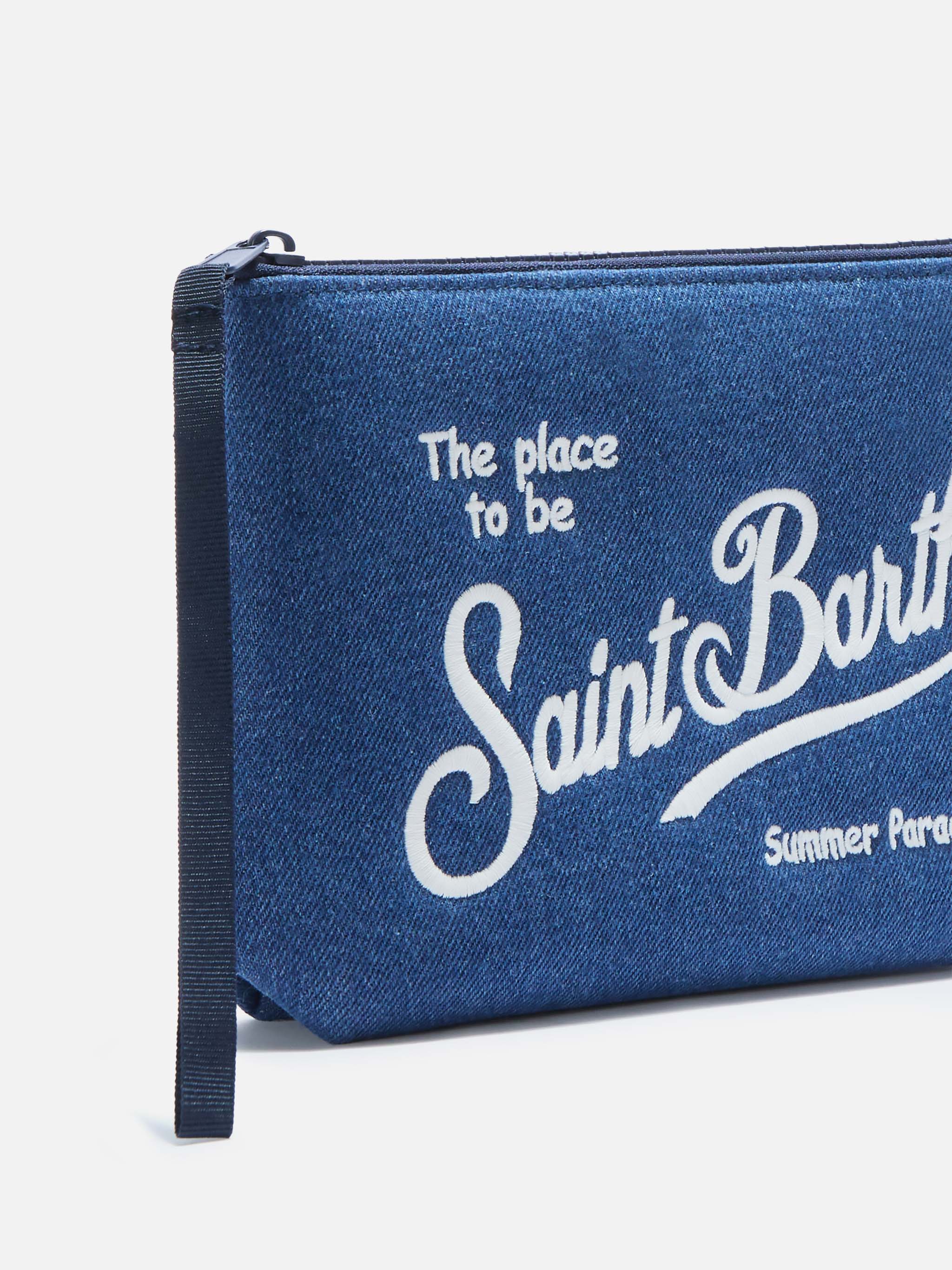 Aline Dark Blue Denim-Effect Pouch Pochette