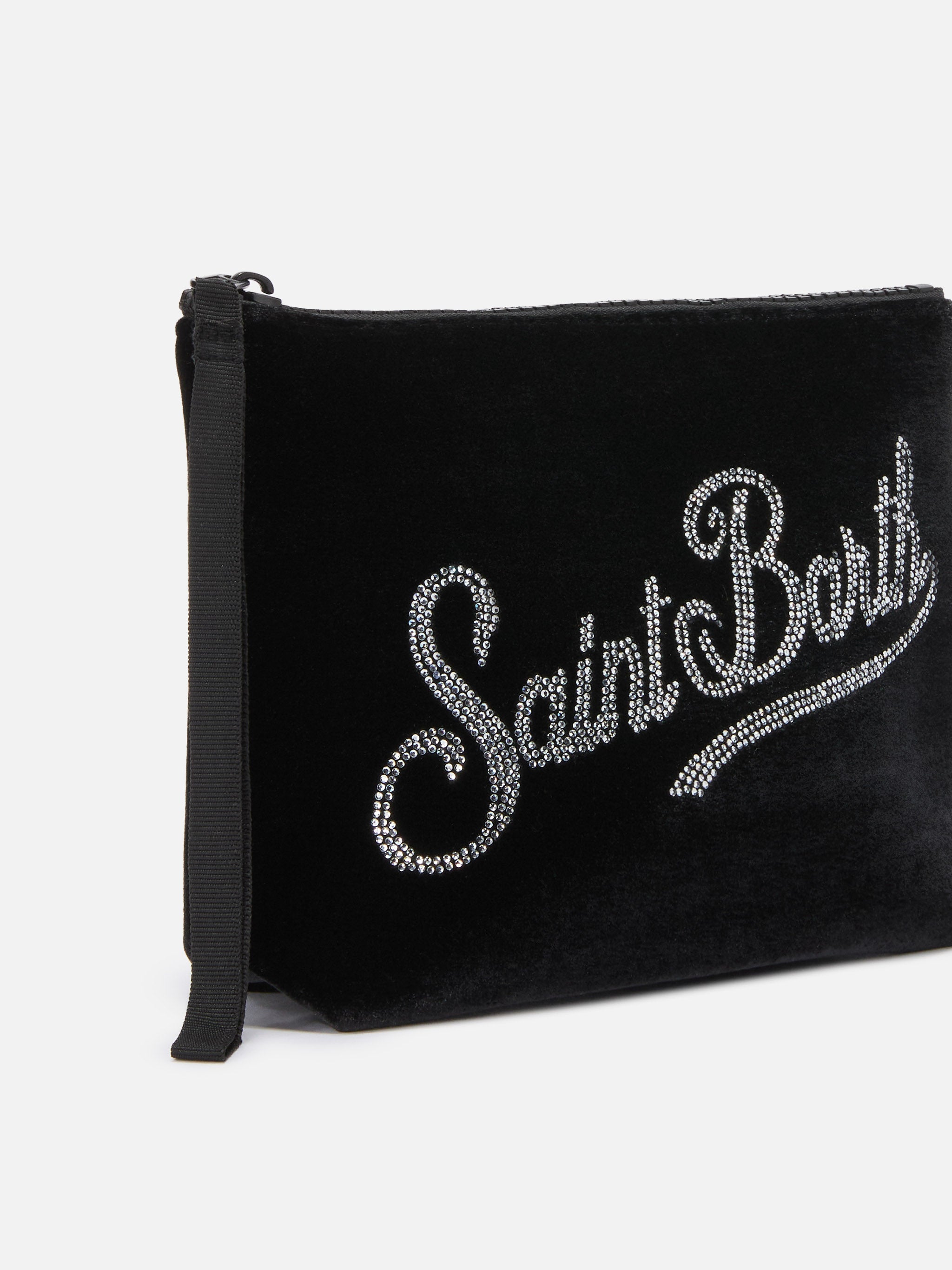 Aline Velvet Pouch Black With Rhinestones Pochette