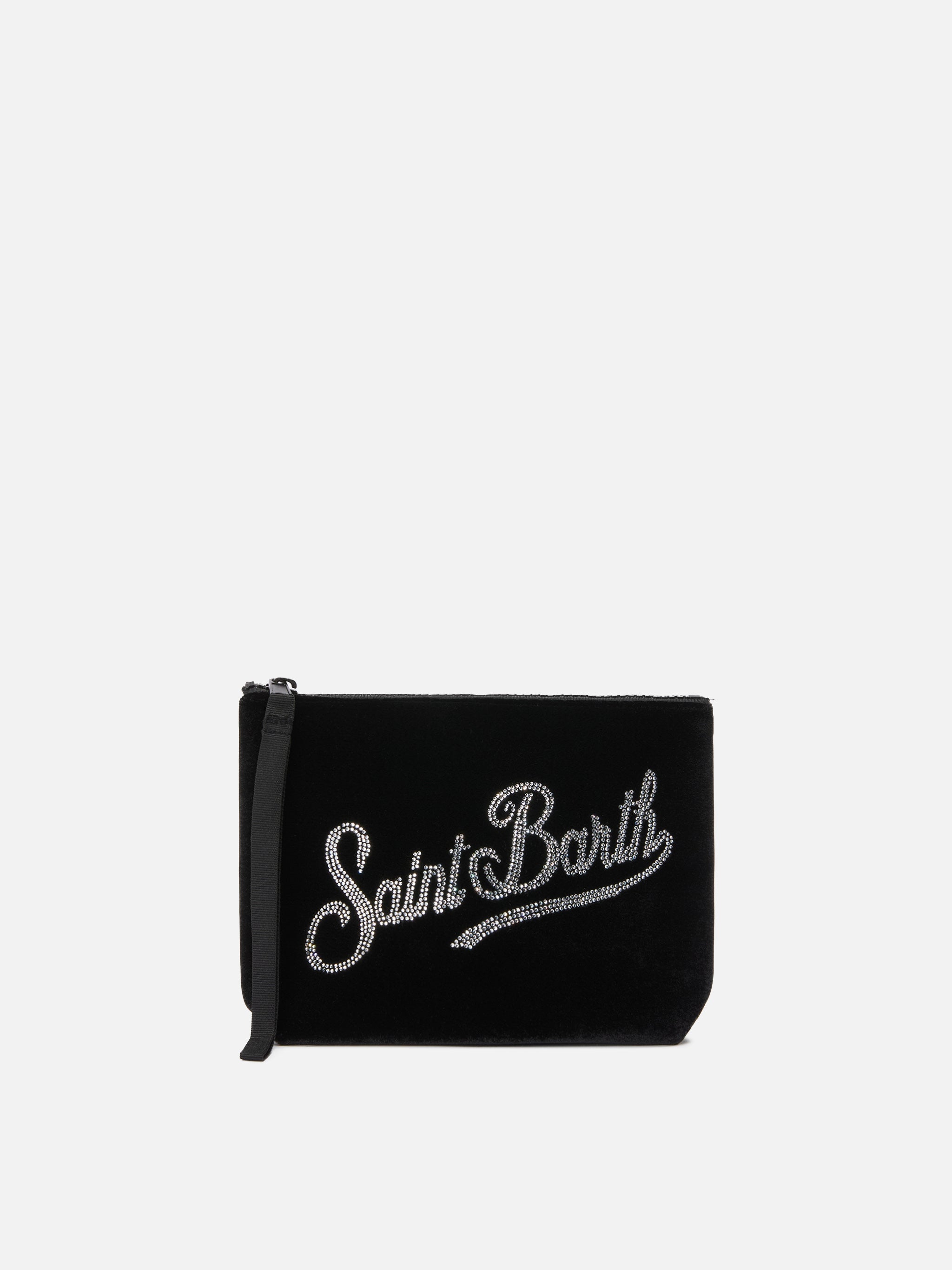 Aline Velvet Pouch Black With Rhinestones Pochette