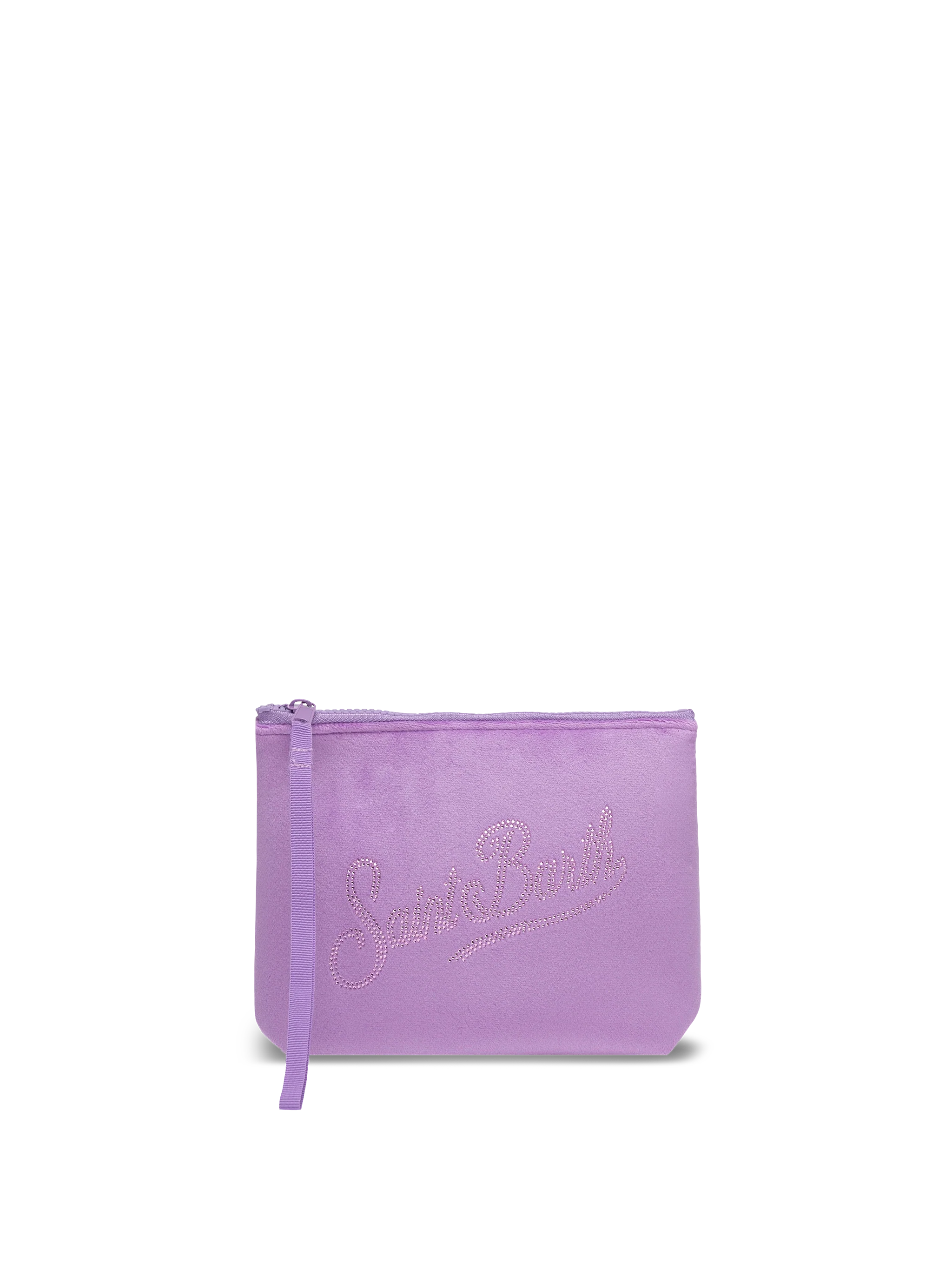 Aline Lilac Velvet Pochette With Saint Barth Rhinestone Logo Pink