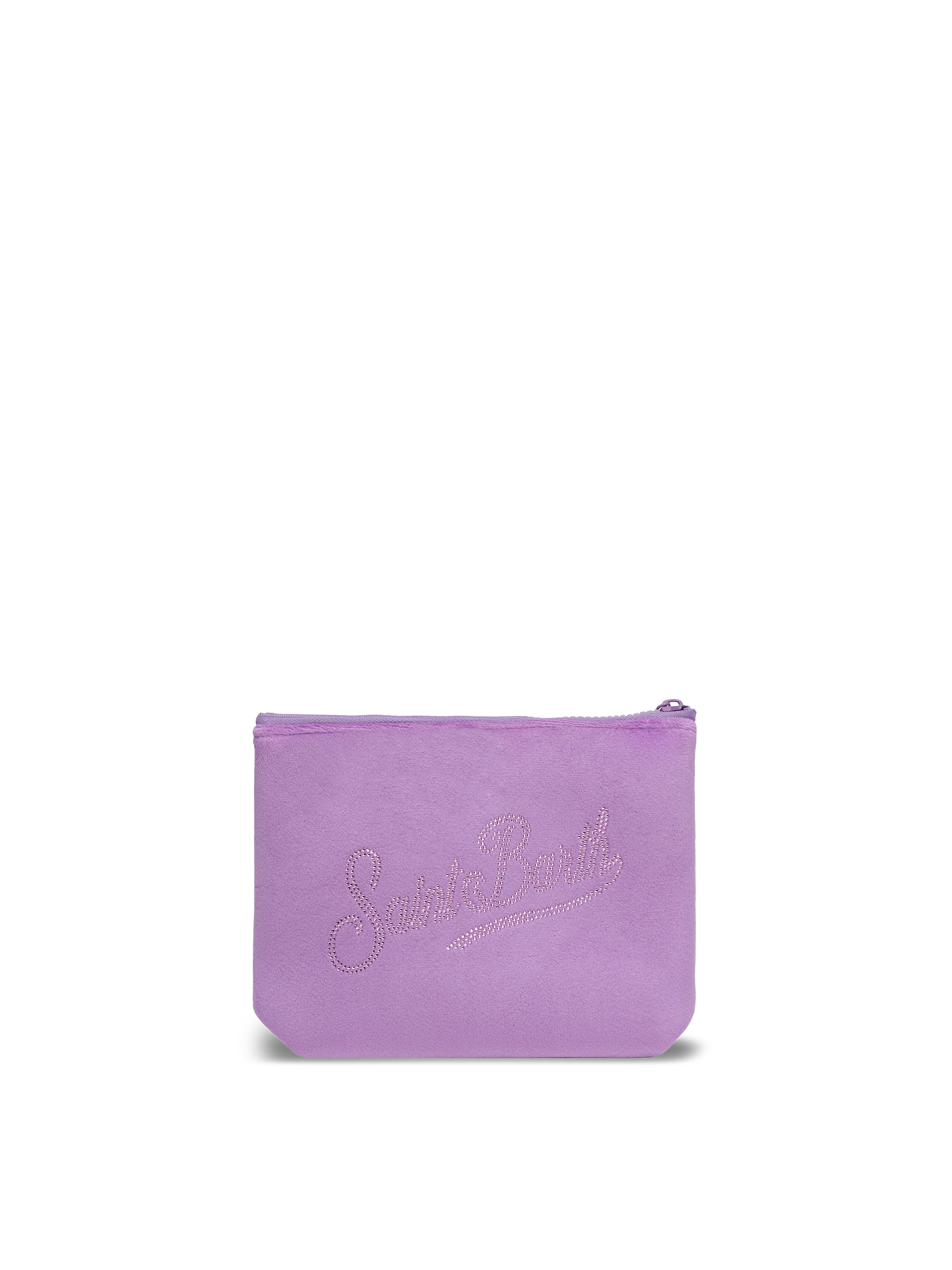 Aline Lilac Velvet Pochette With Saint Barth Rhinestone Logo Pink