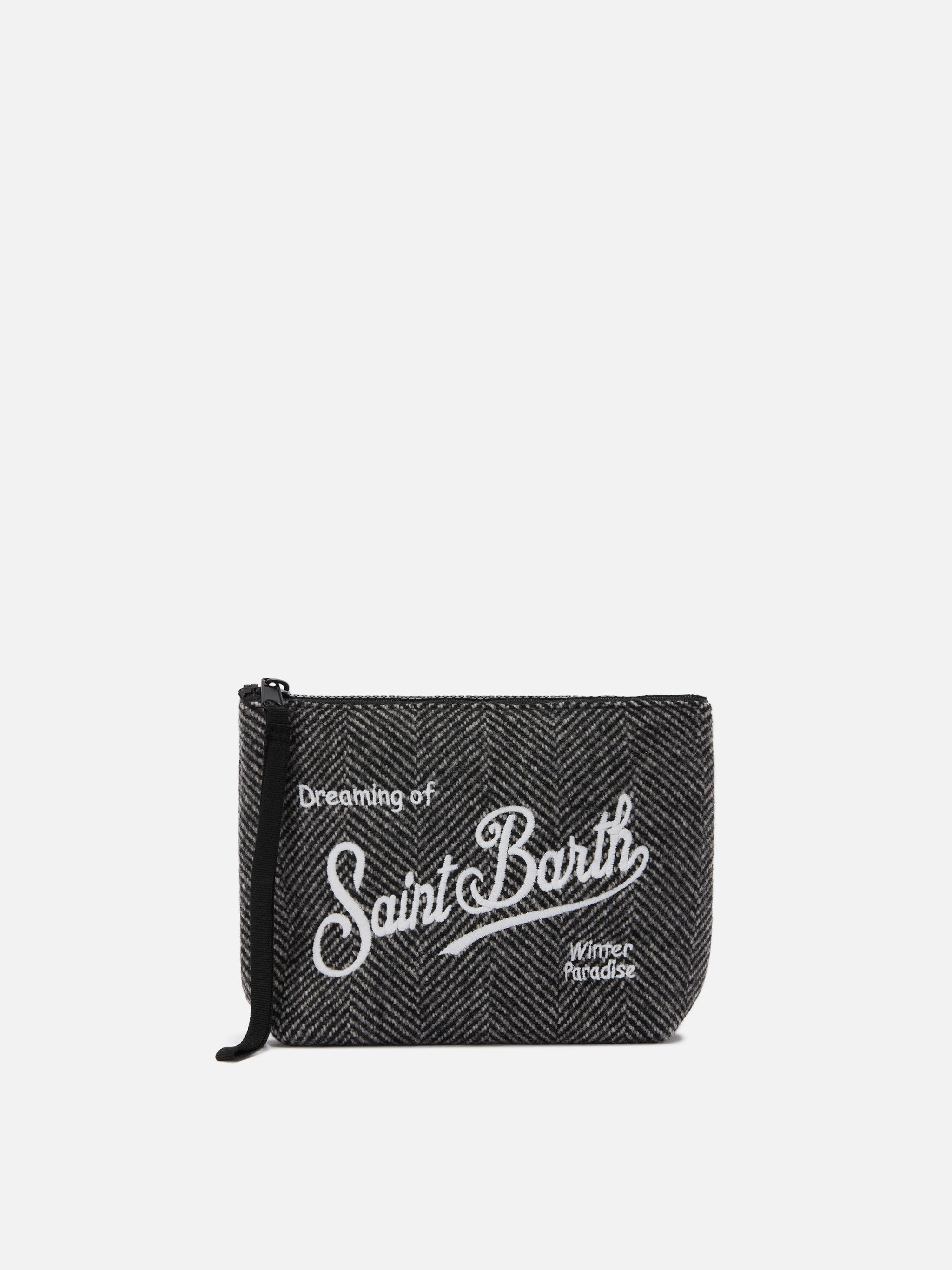 Aline Wool Pouch Herringbone Blend Black Pochette