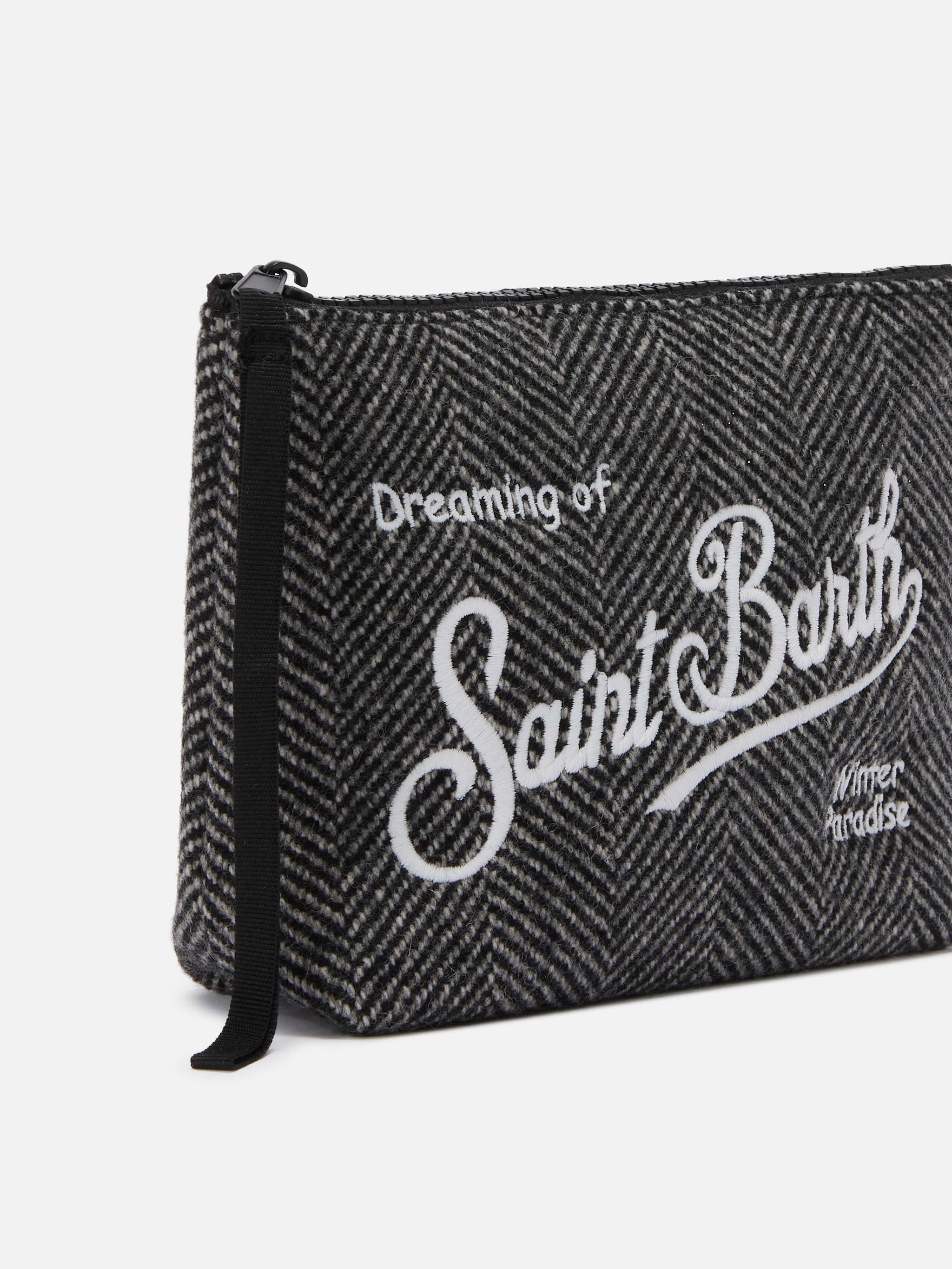 Aline Wool Pouch Herringbone Blend Black Pochette
