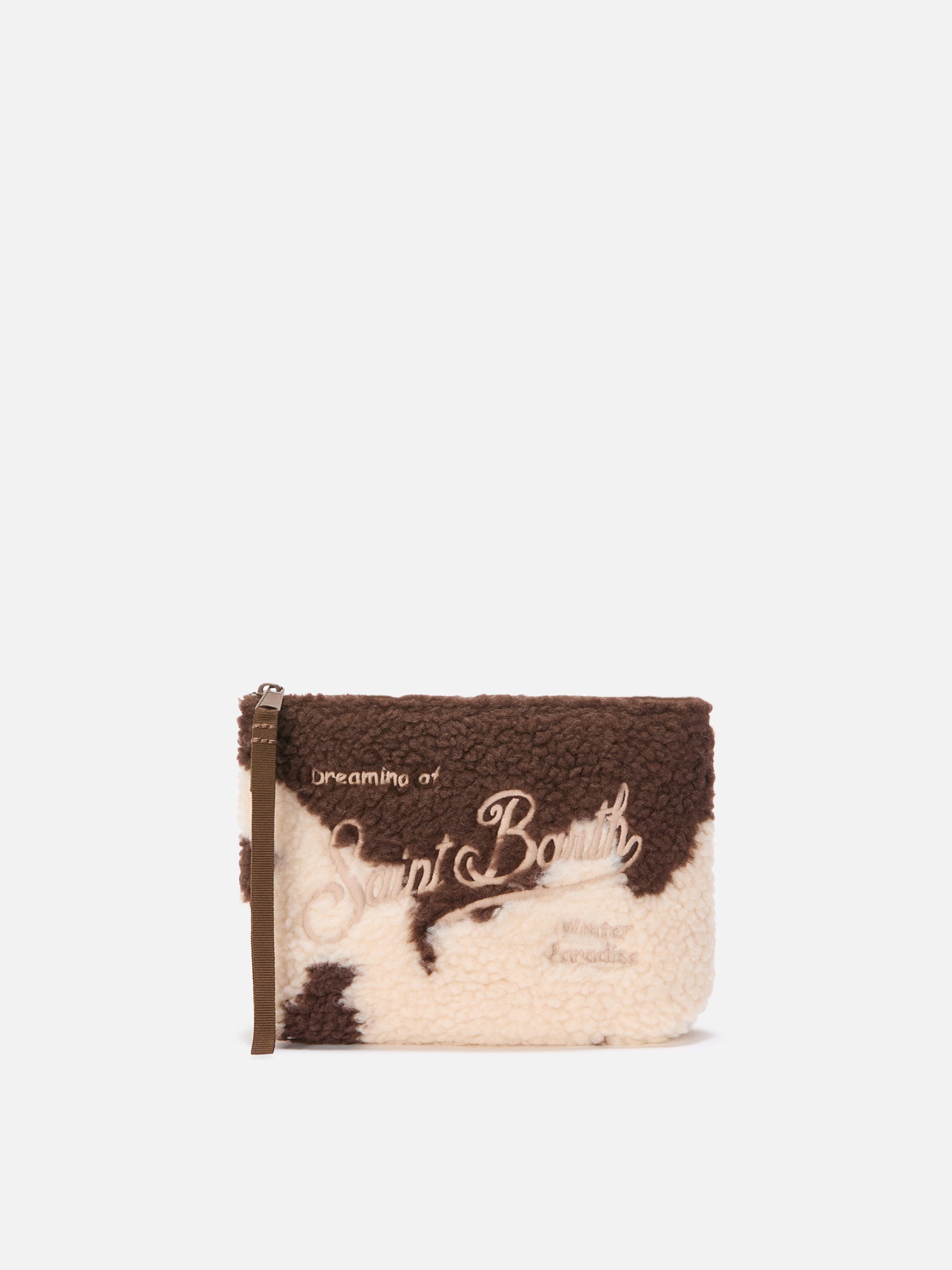Aline Teddy Pouch Cow-Print Sherpa White Pochette