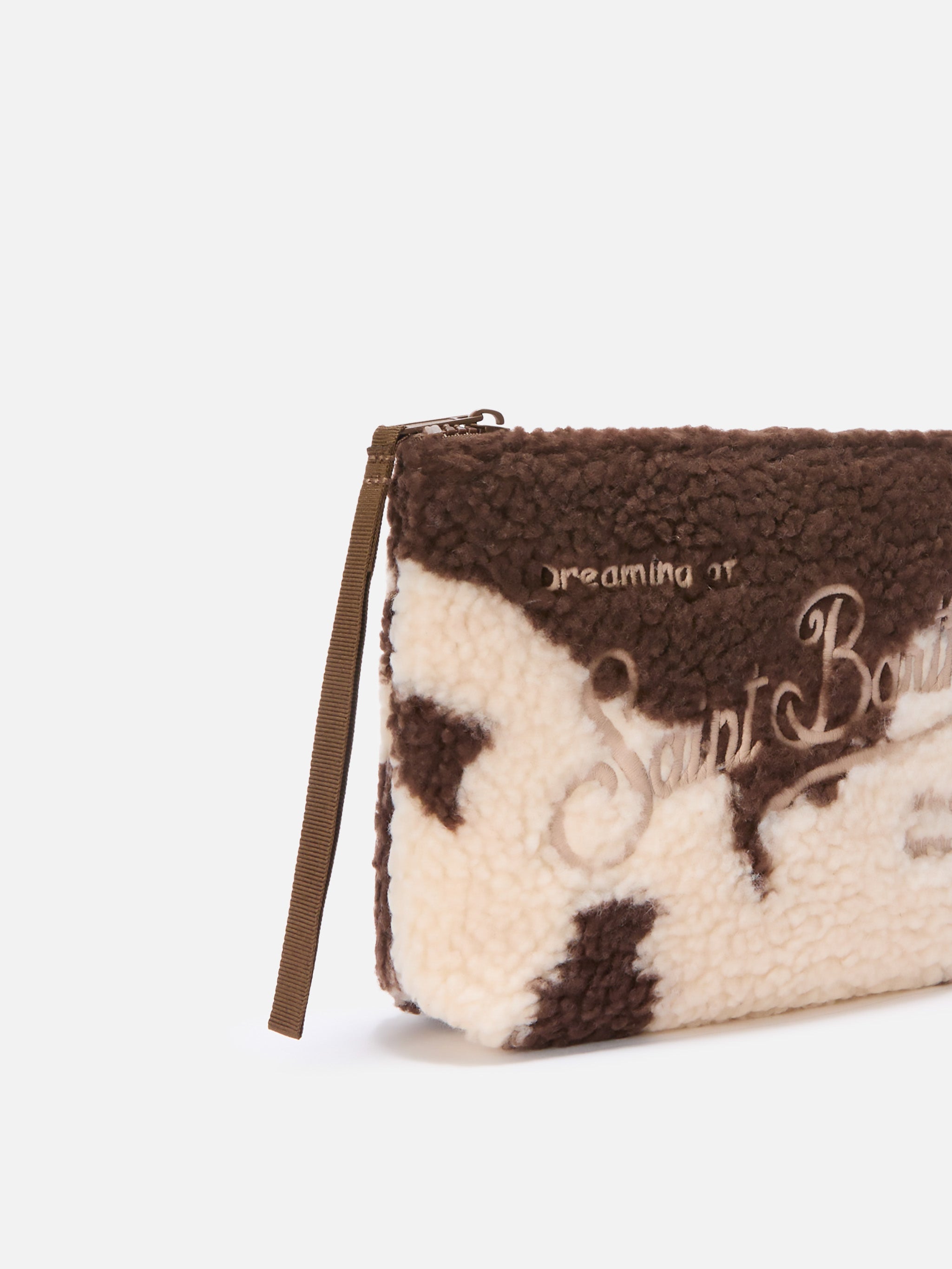 Aline Teddy Pouch Cow-Print Sherpa White Pochette