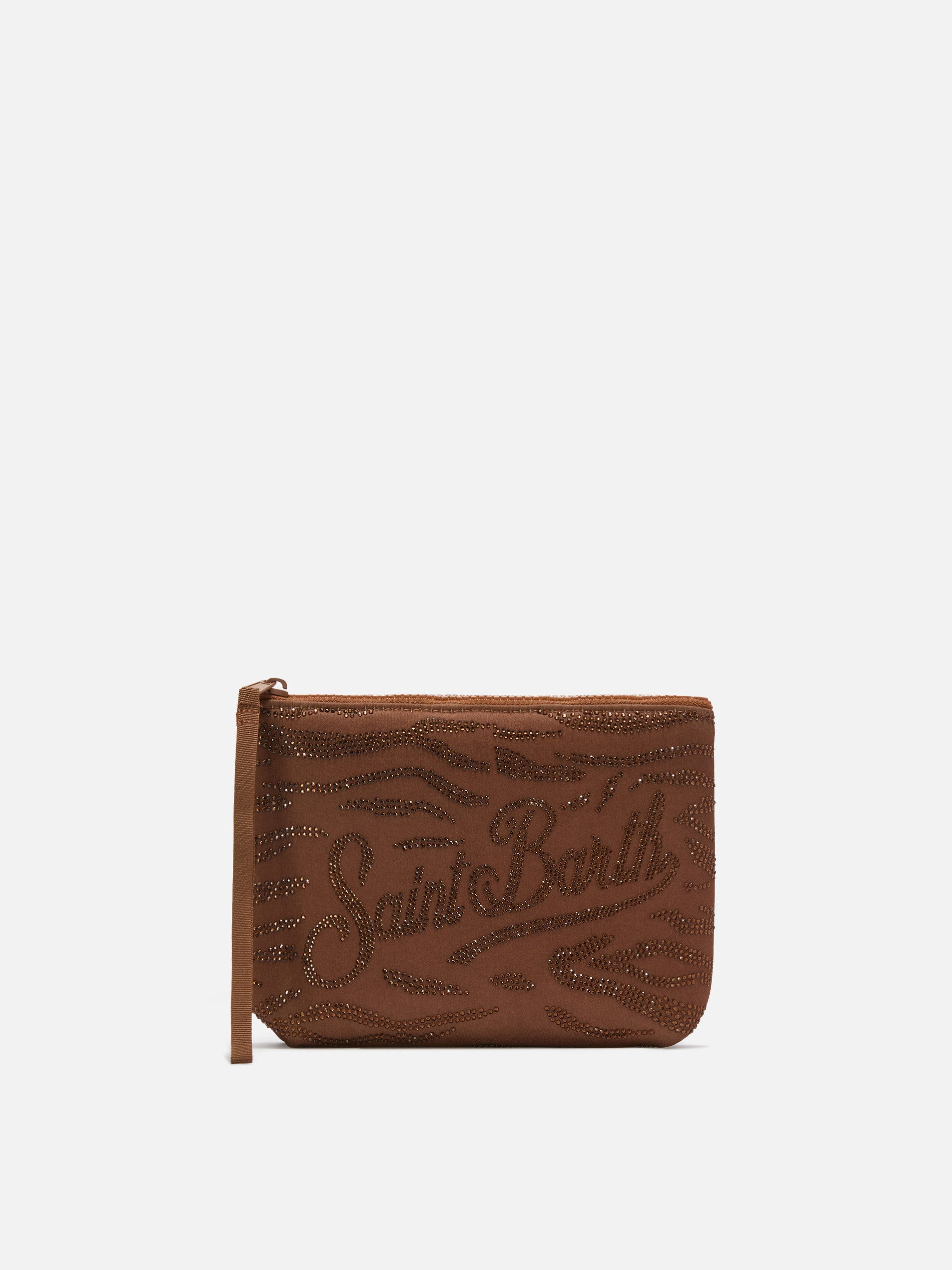 Aline Scuba Brown Pouch With Zebra Print And Applied Rhinestones Pochette