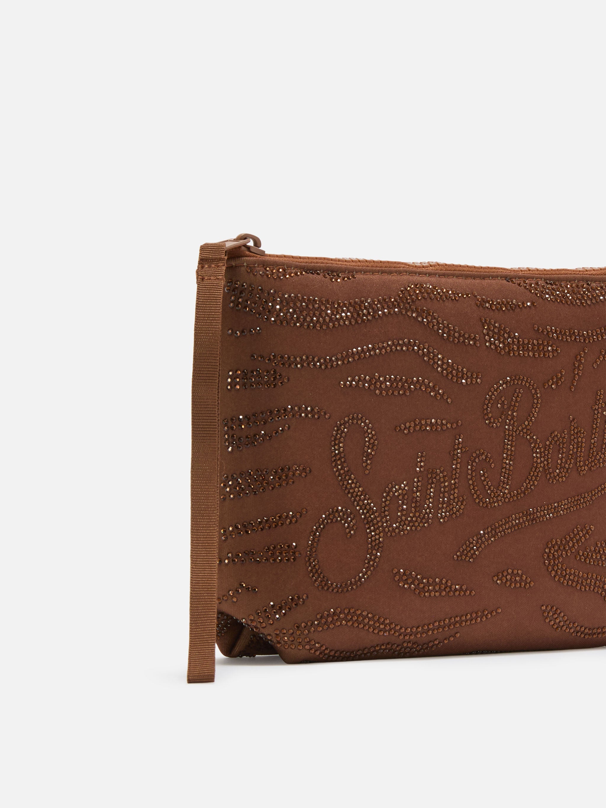 Aline Scuba Brown Pouch With Zebra Print And Applied Rhinestones Pochette