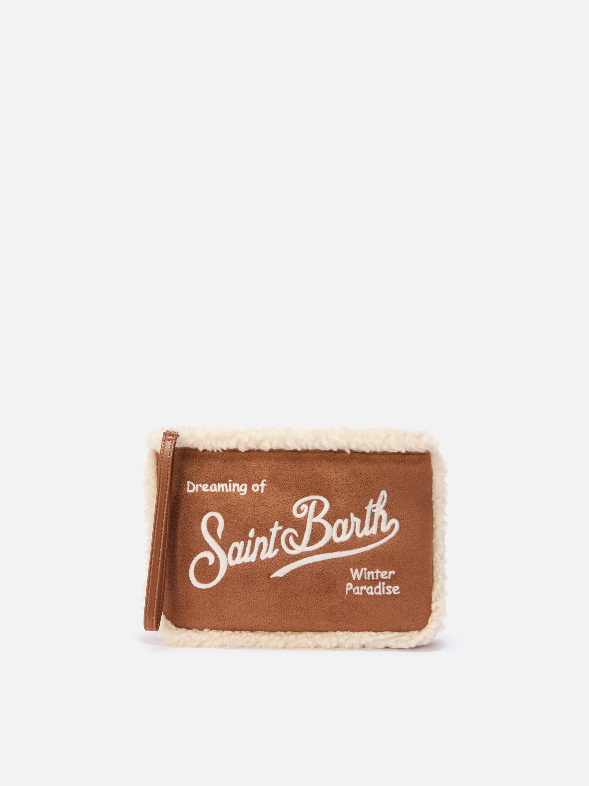 Aline Shearling Pouch Sherpa And Camel Faux Suede Brown Pochette