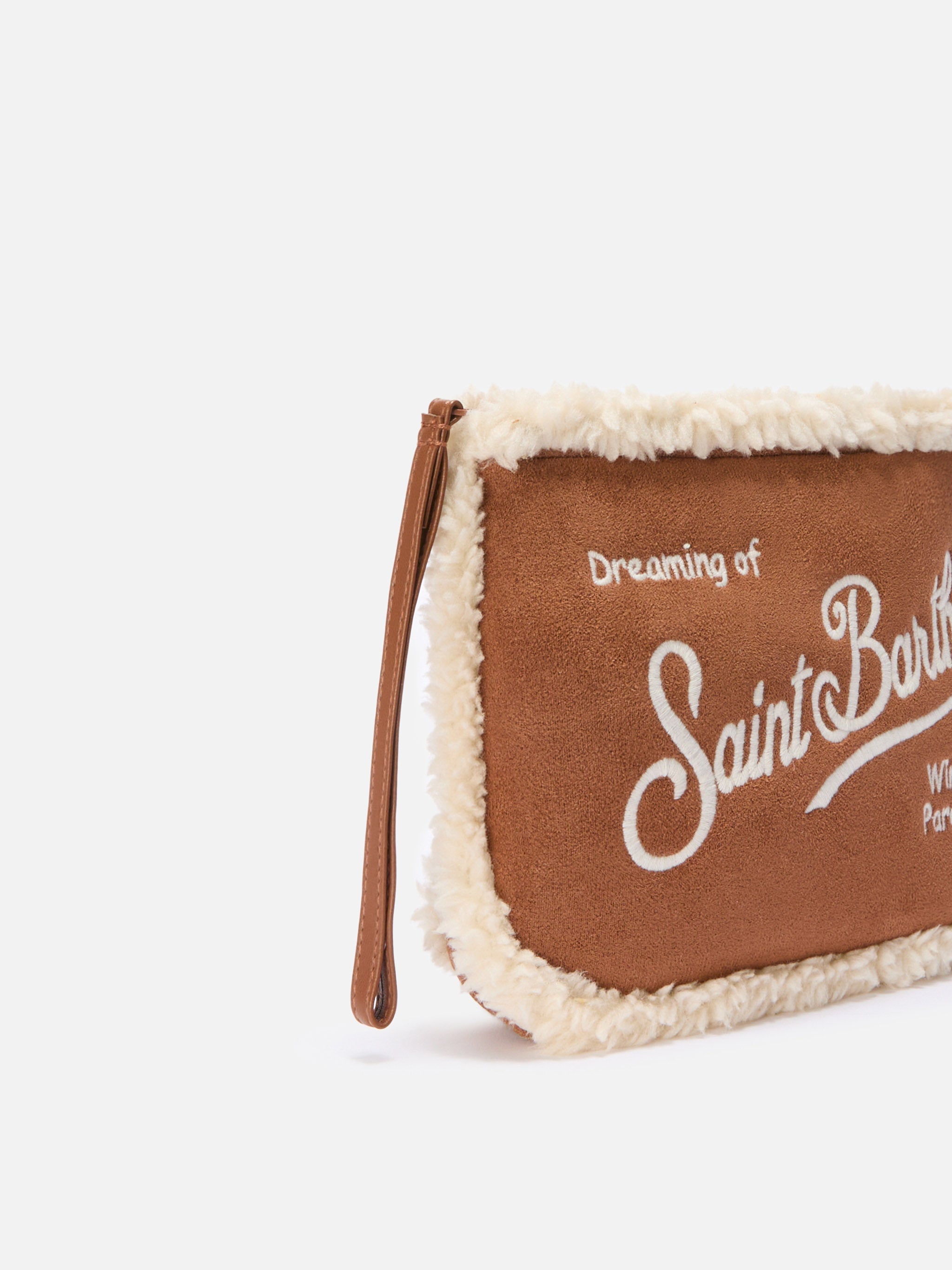 Aline Shearling Pouch Sherpa And Camel Faux Suede Brown Pochette