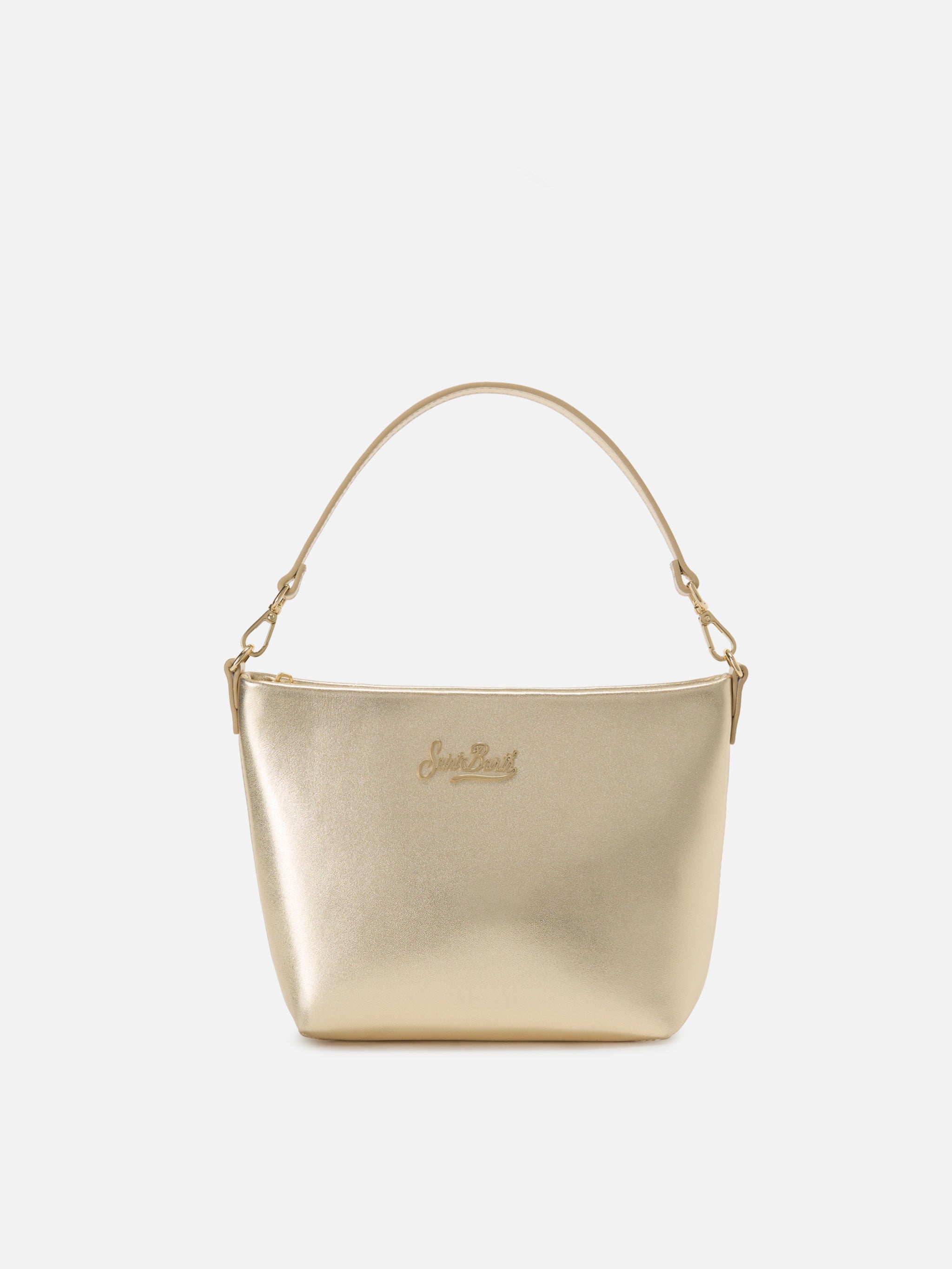 Aline Bag Gold Laminated Leather With Metal Logo Plaque Yellow