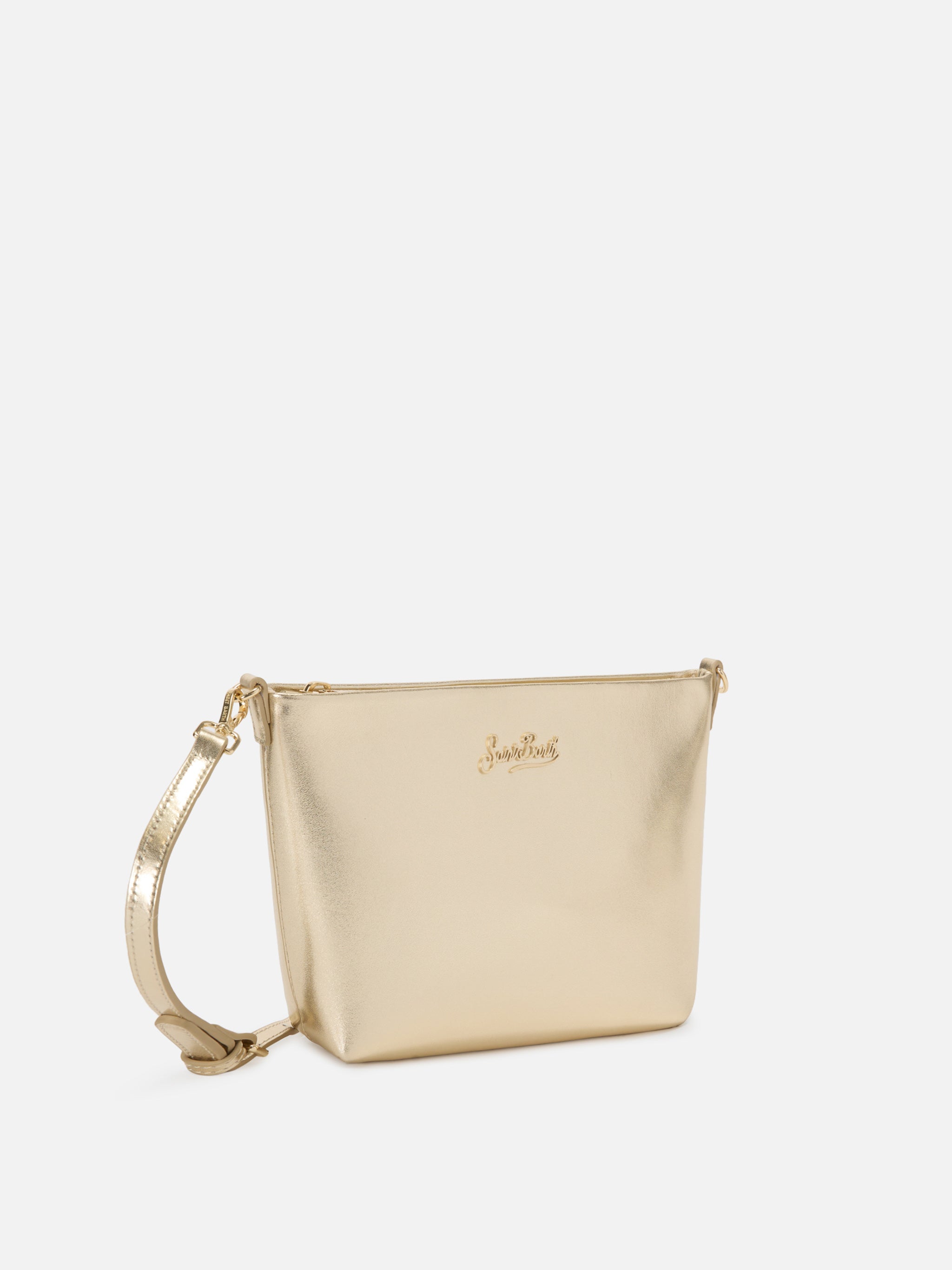 Aline Bag Gold Laminated Leather With Metal Logo Plaque Yellow