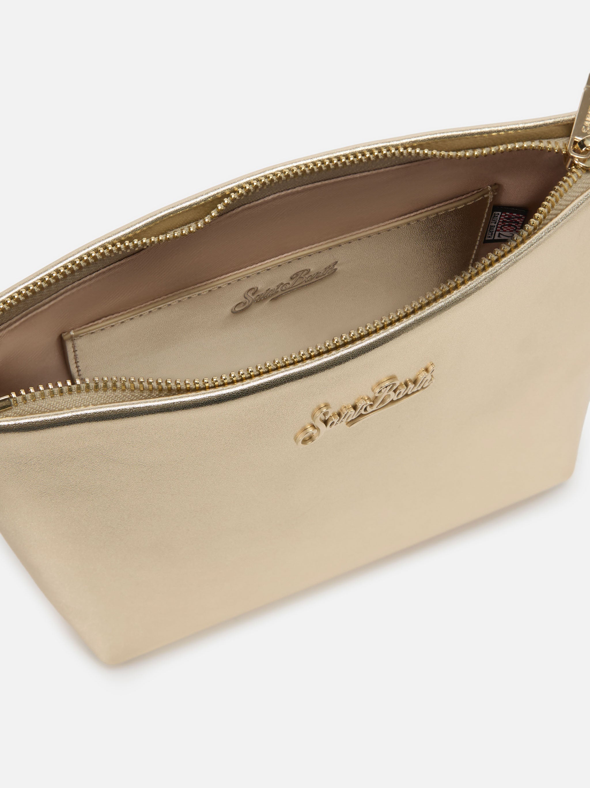 Aline Bag Gold Laminated Leather With Metal Logo Plaque Yellow