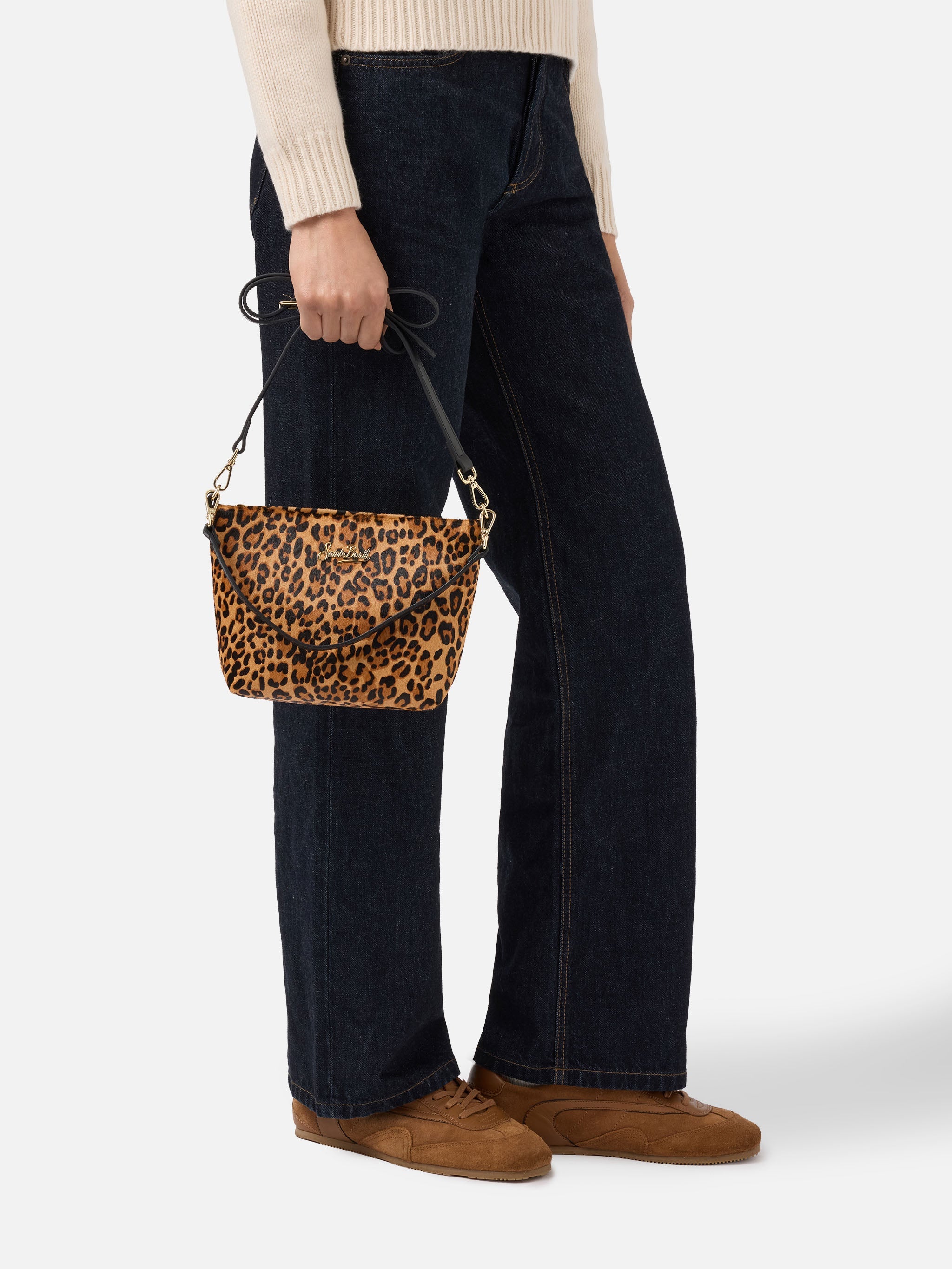 Aline Shoulder Bag Brushed Leather And Leopard-Print Calf Hair Brown