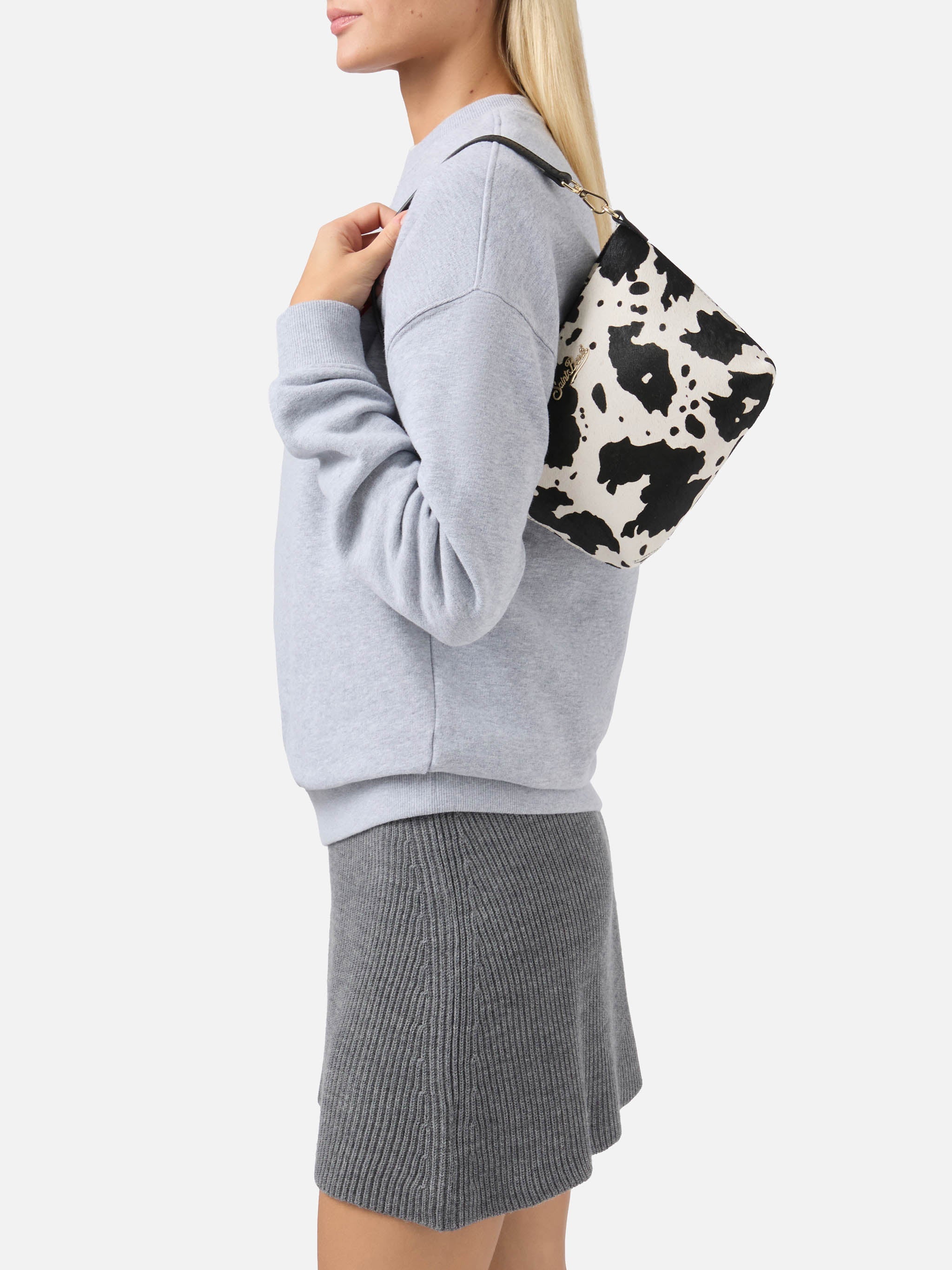 Aline Shoulder Bag Brushed Leather And Cow-Print Calf Hair White