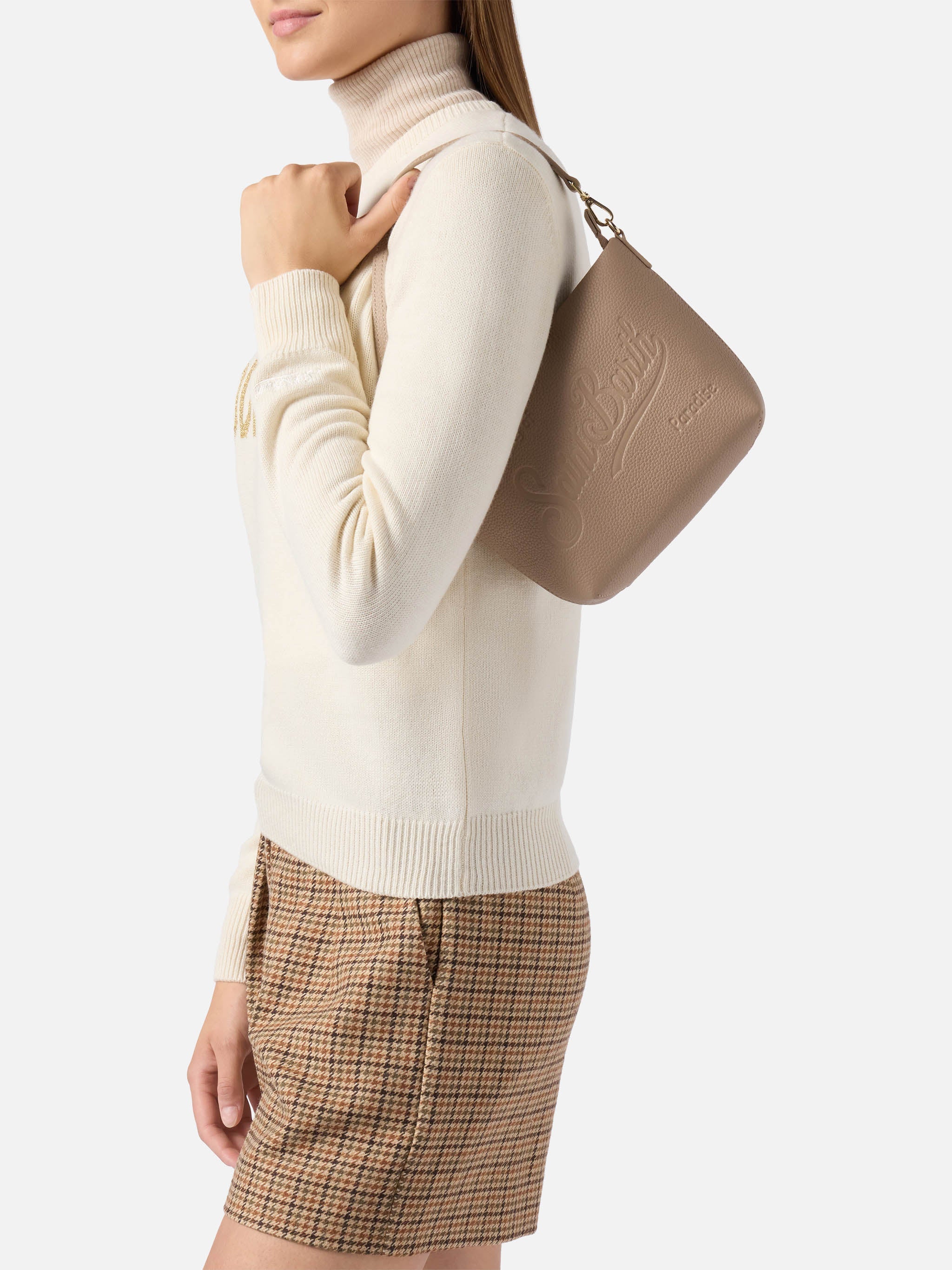 Aline Shoulder Bag Hammered Hazelnut Leather Brown