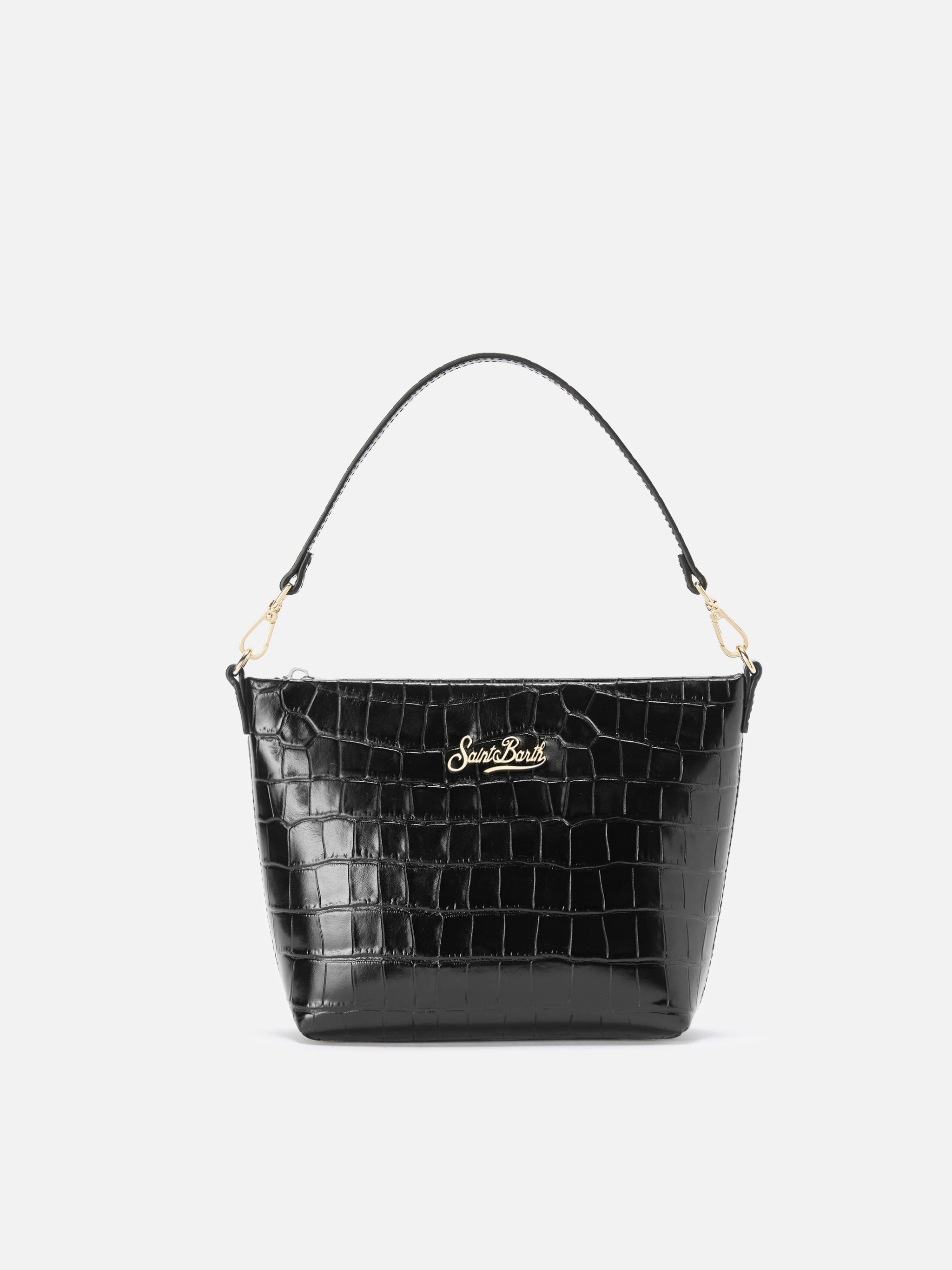 Aline Shoulder Bag Crocodile-Print Black Leather