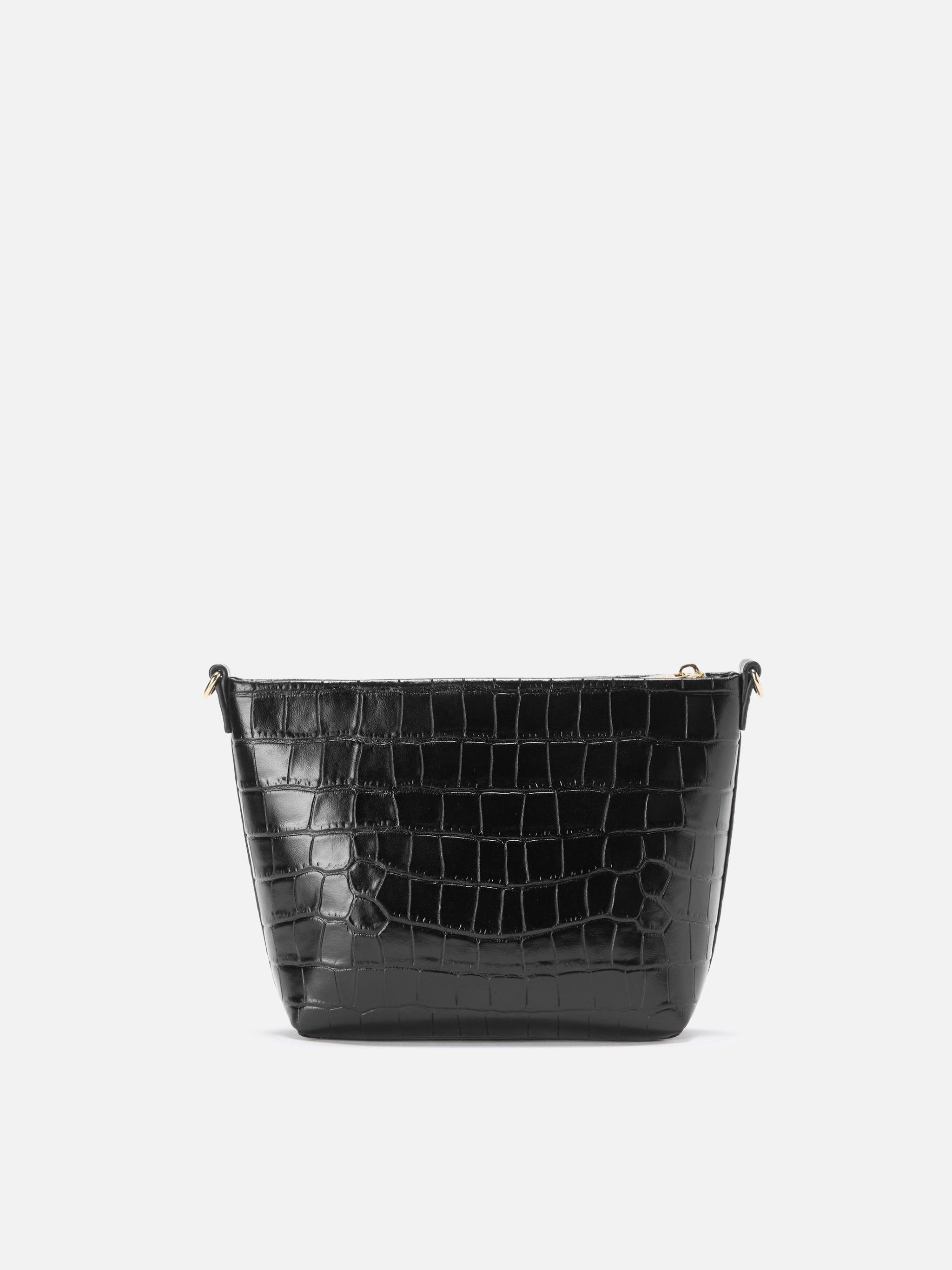 Aline Shoulder Bag Crocodile-Print Black Leather