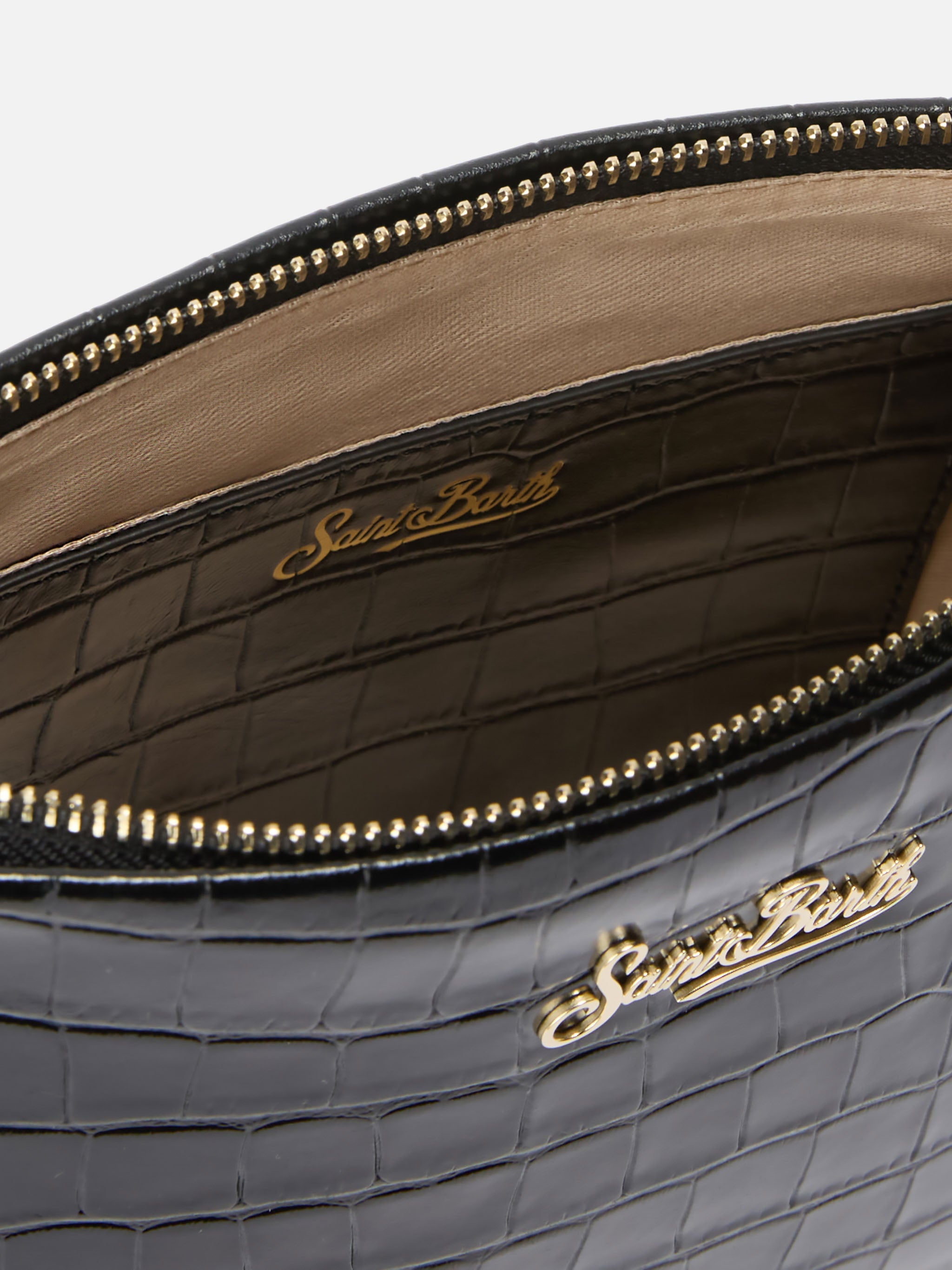 Aline Shoulder Bag Crocodile-Print Black Leather