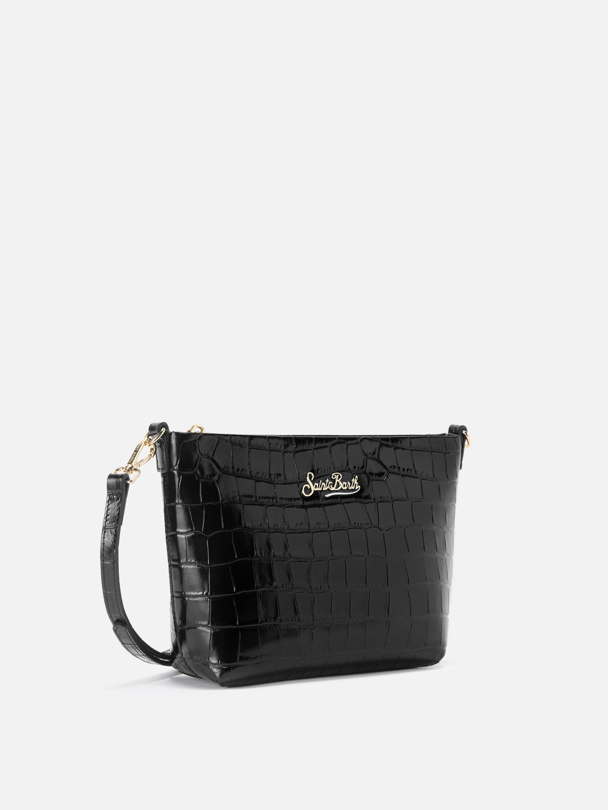Aline Shoulder Bag Crocodile-Print Black Leather