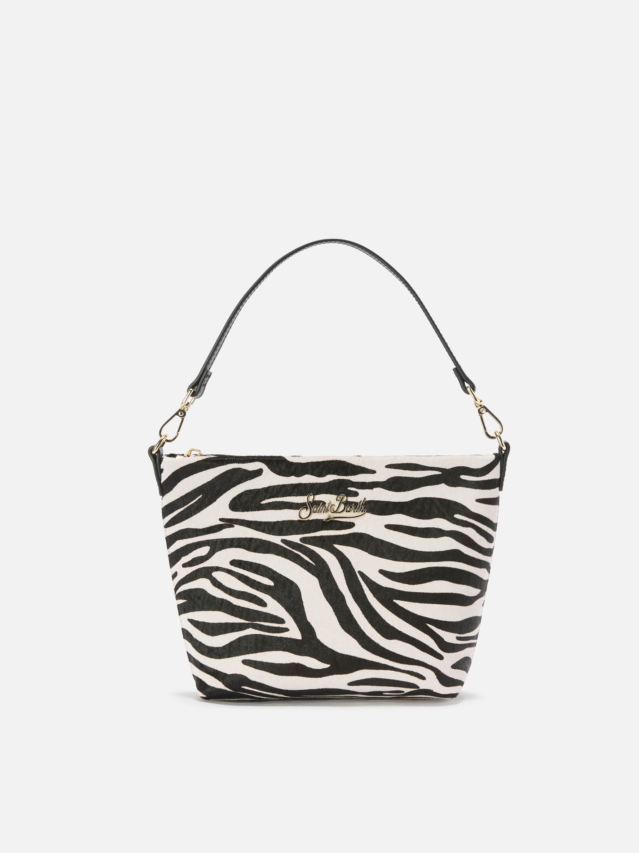 Aline Shoulder Bag Brushed Leather And Zebra-Print Calf Hair White