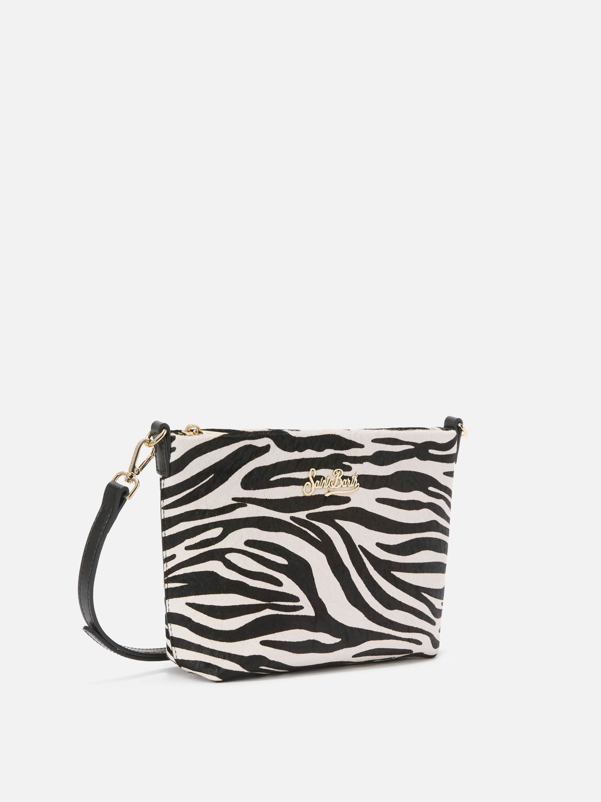 Aline Shoulder Bag Brushed Leather And Zebra-Print Calf Hair White