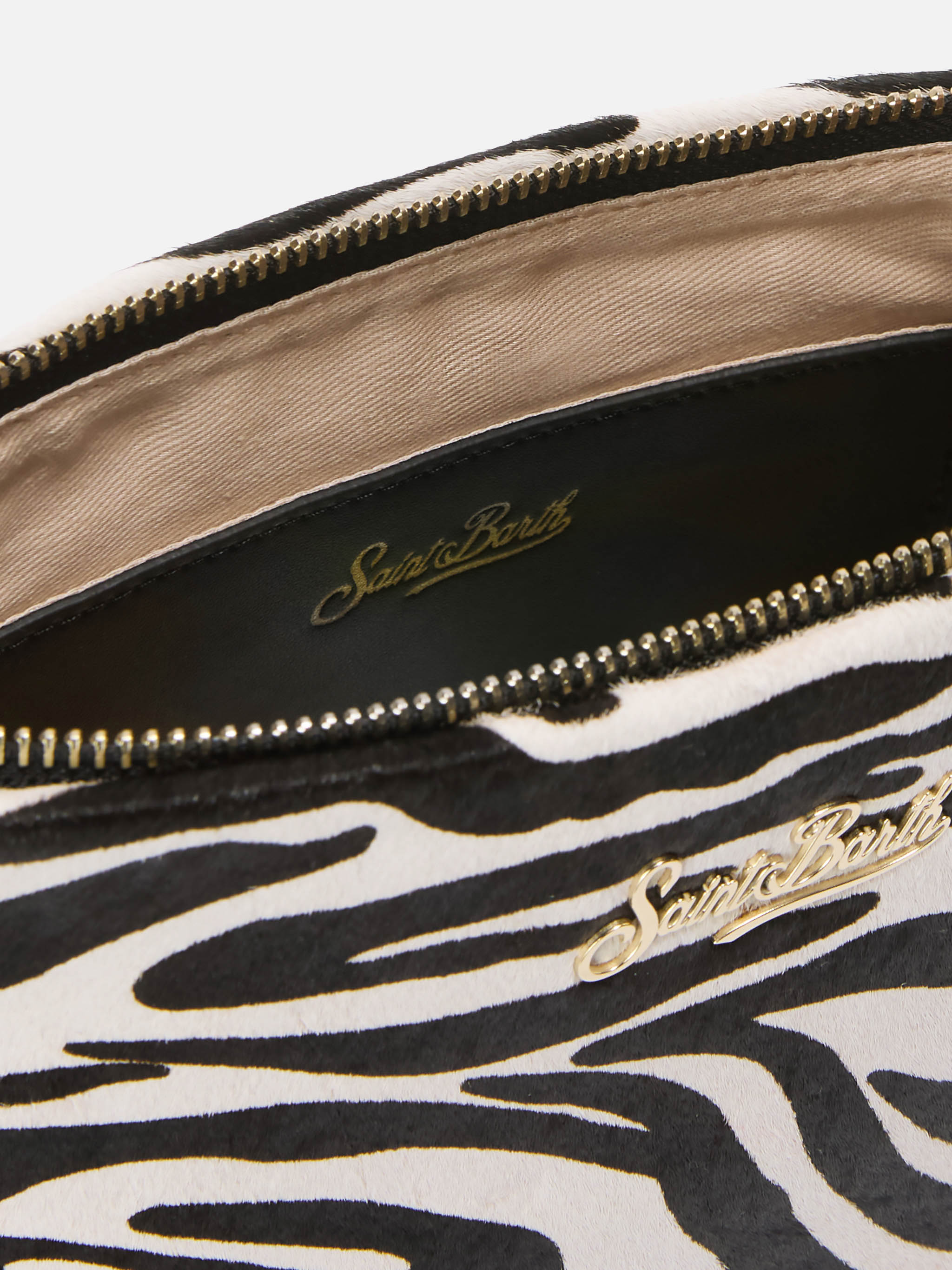 Aline Shoulder Bag Brushed Leather And Zebra-Print Calf Hair White