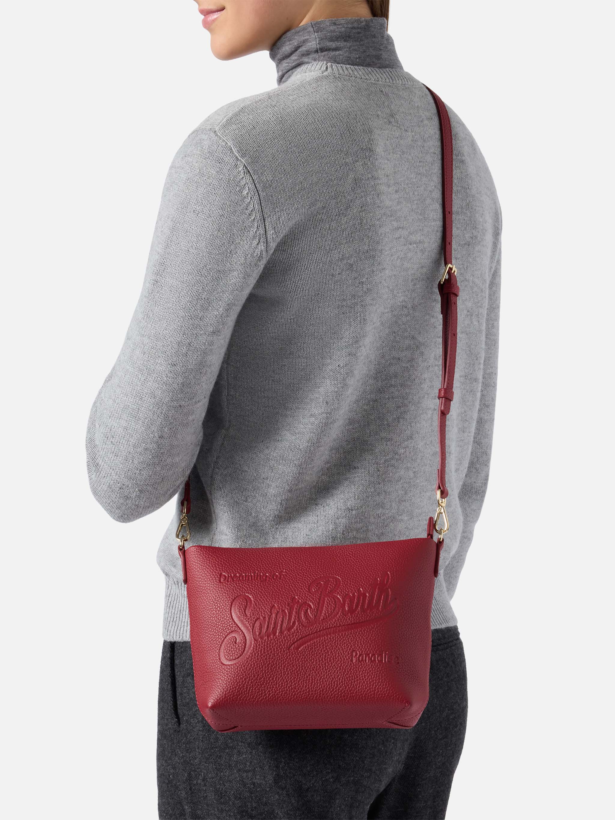 Aline Shoulder Bag Hammered Bordeaux Leather Red