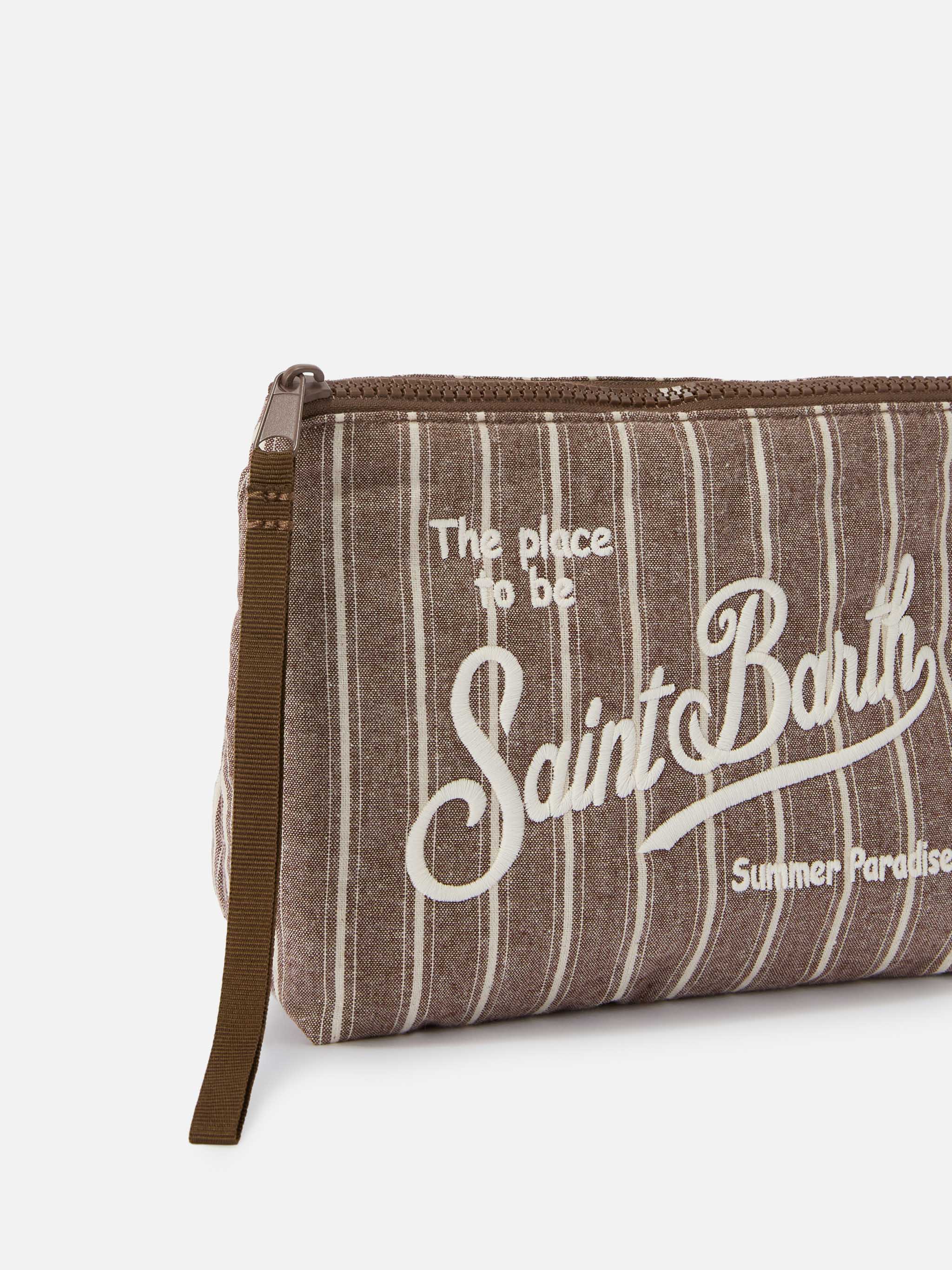 Aline Brown Narrow Striped Cotton Pouch Pochette