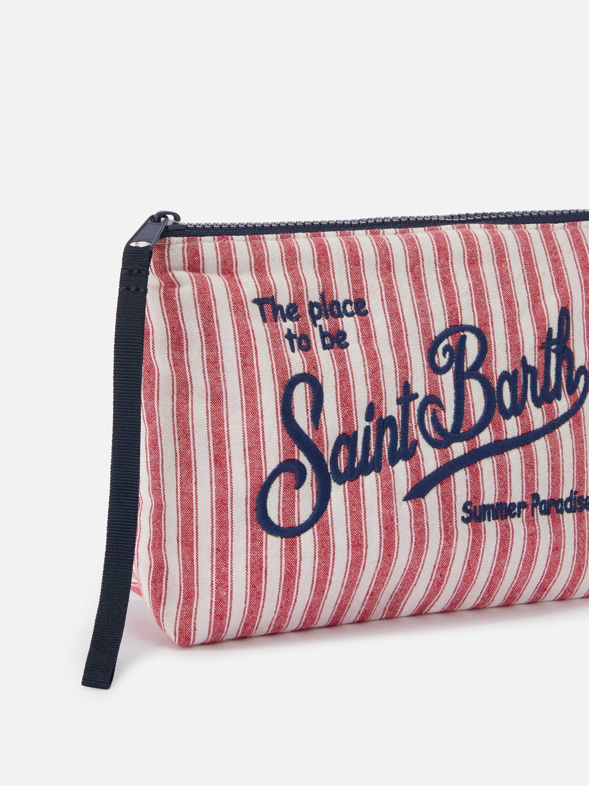 Aline Red And White Narrow Striped Cotton Pouch Pochette
