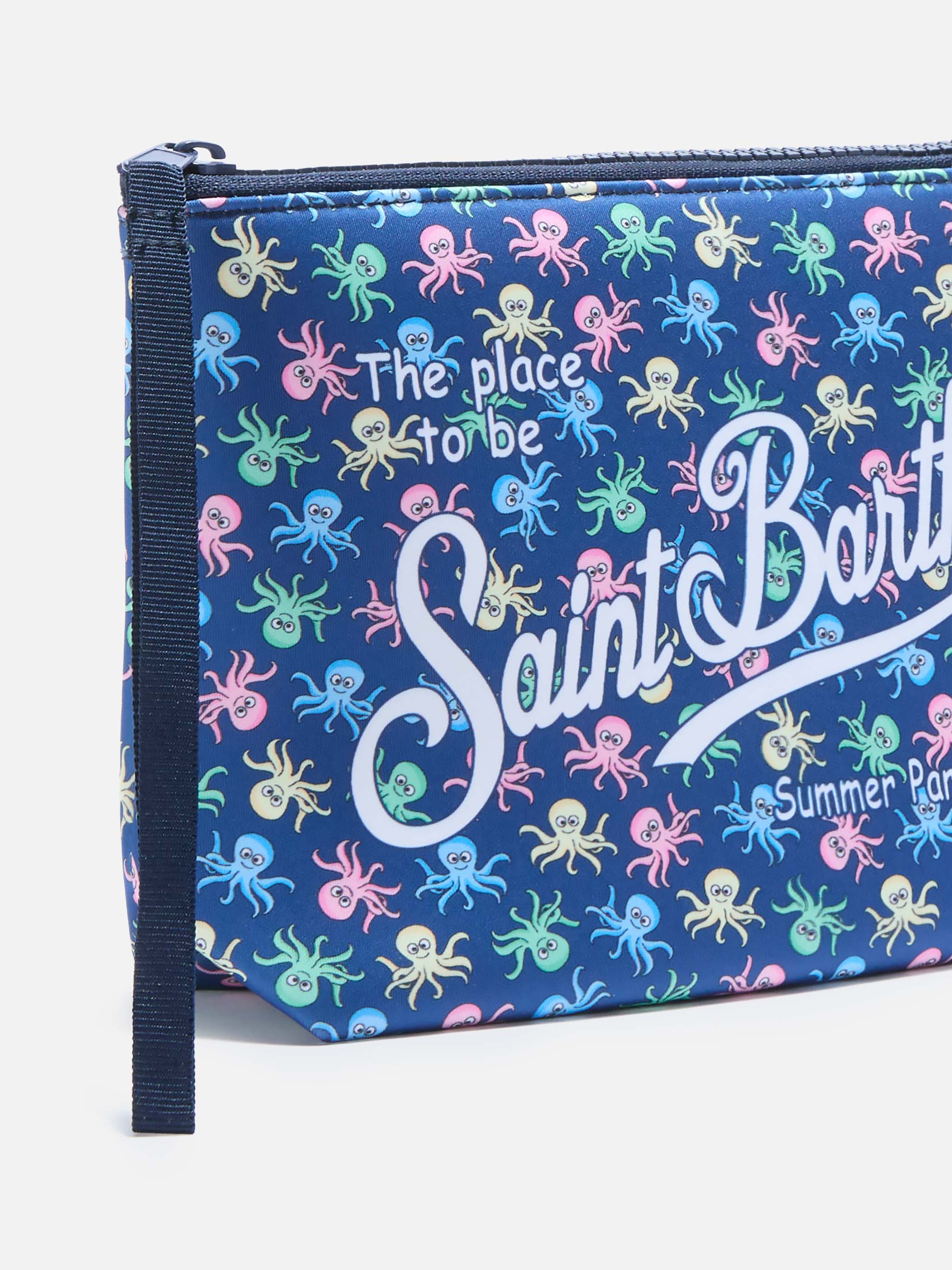 Aline Scuba Blue Pouch With Octopus Print Pochette