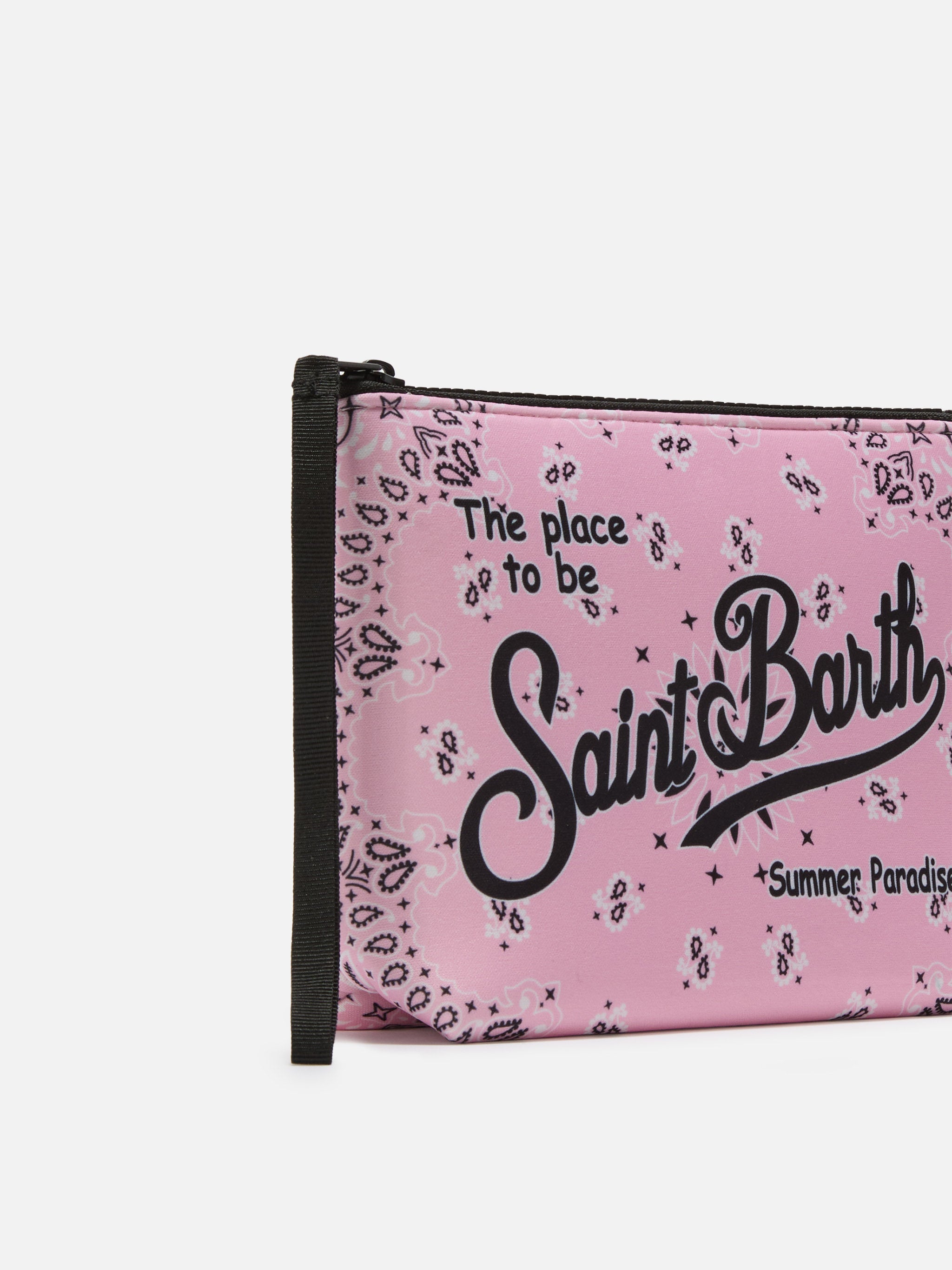 Aline Scuba Pouch With Pink Bandana Print Pochette