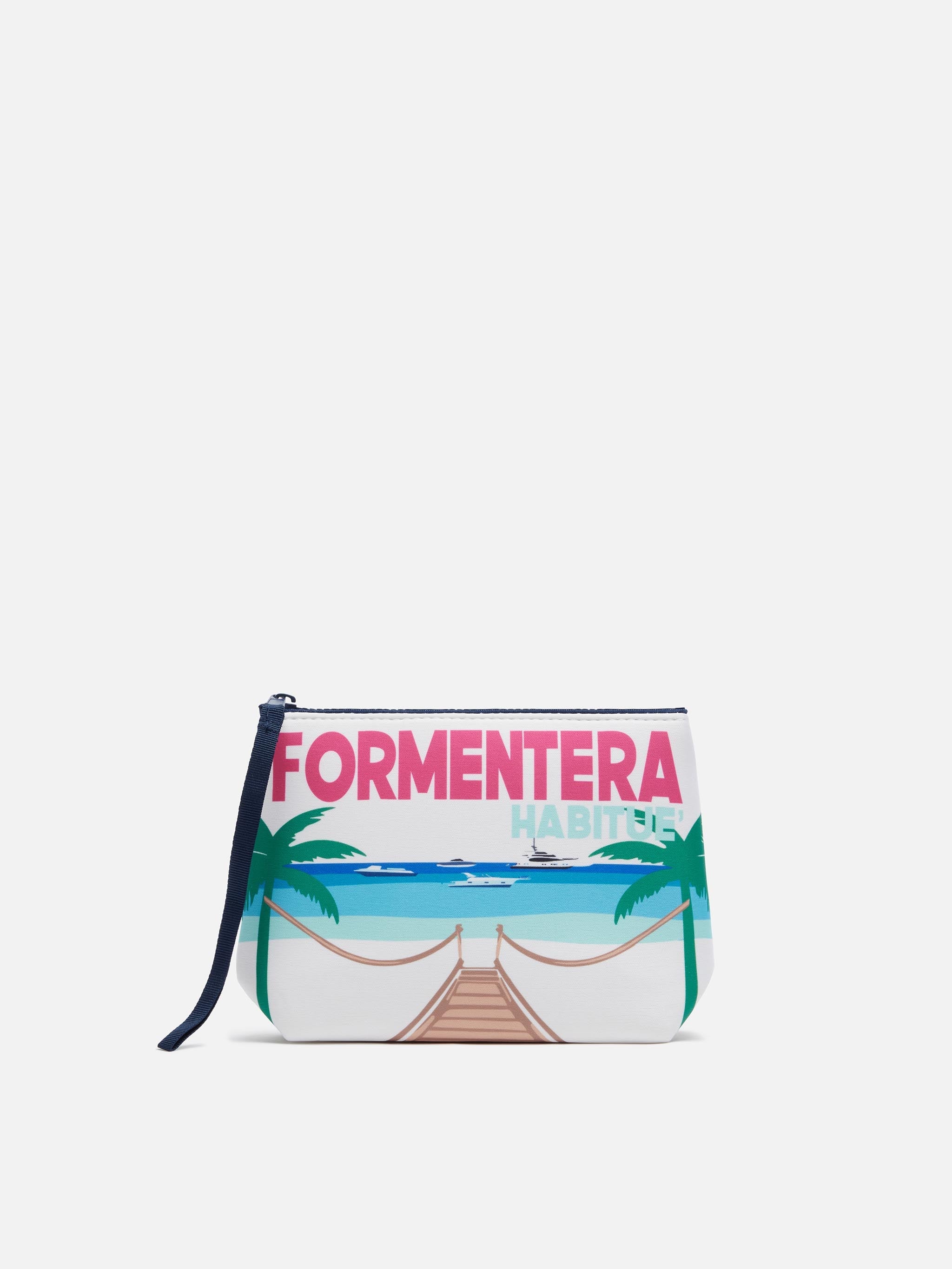 Aline Scuba Pochette With Formentera Postcard Print White