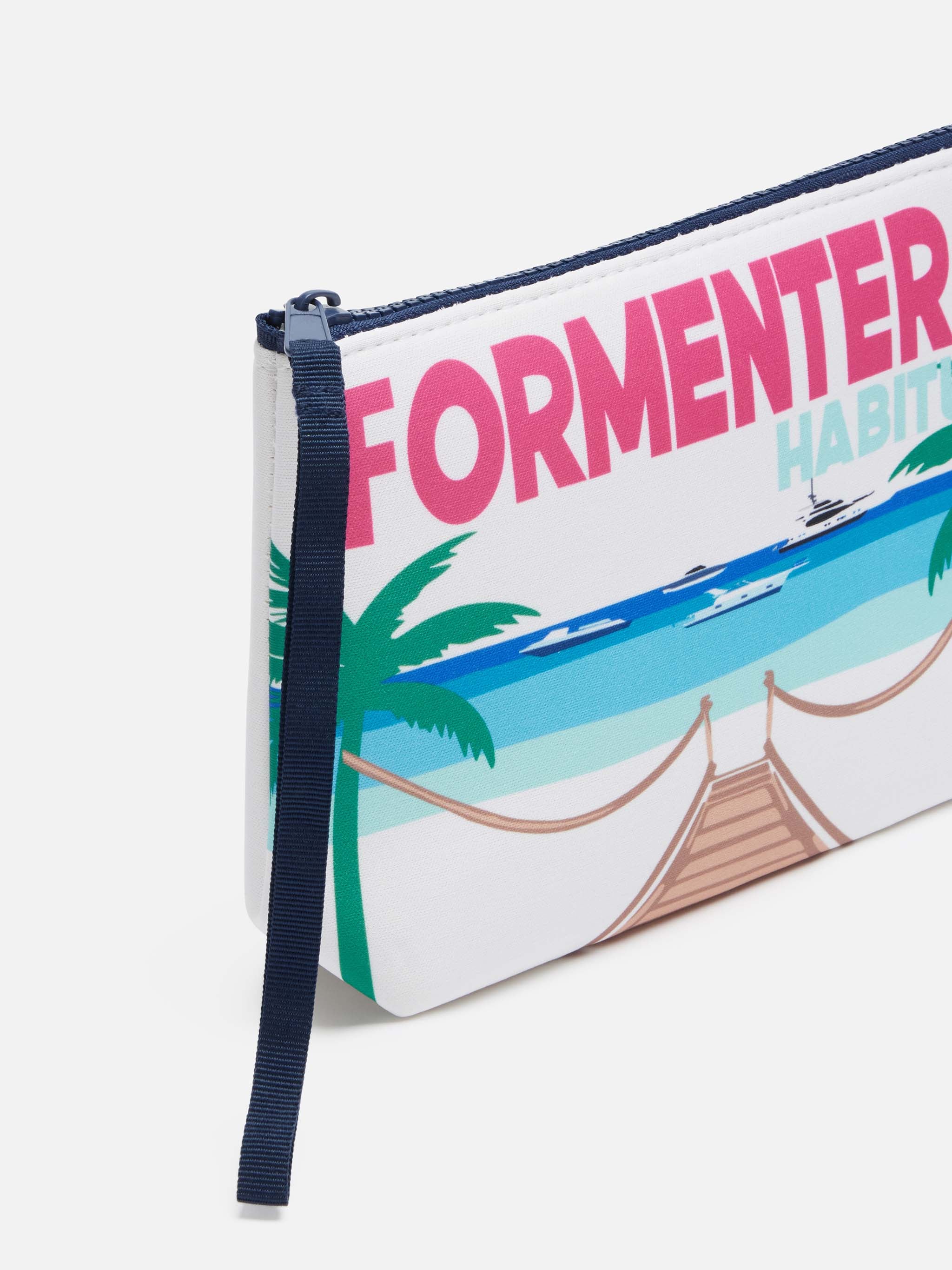 Aline Scuba Pochette With Formentera Postcard Print White
