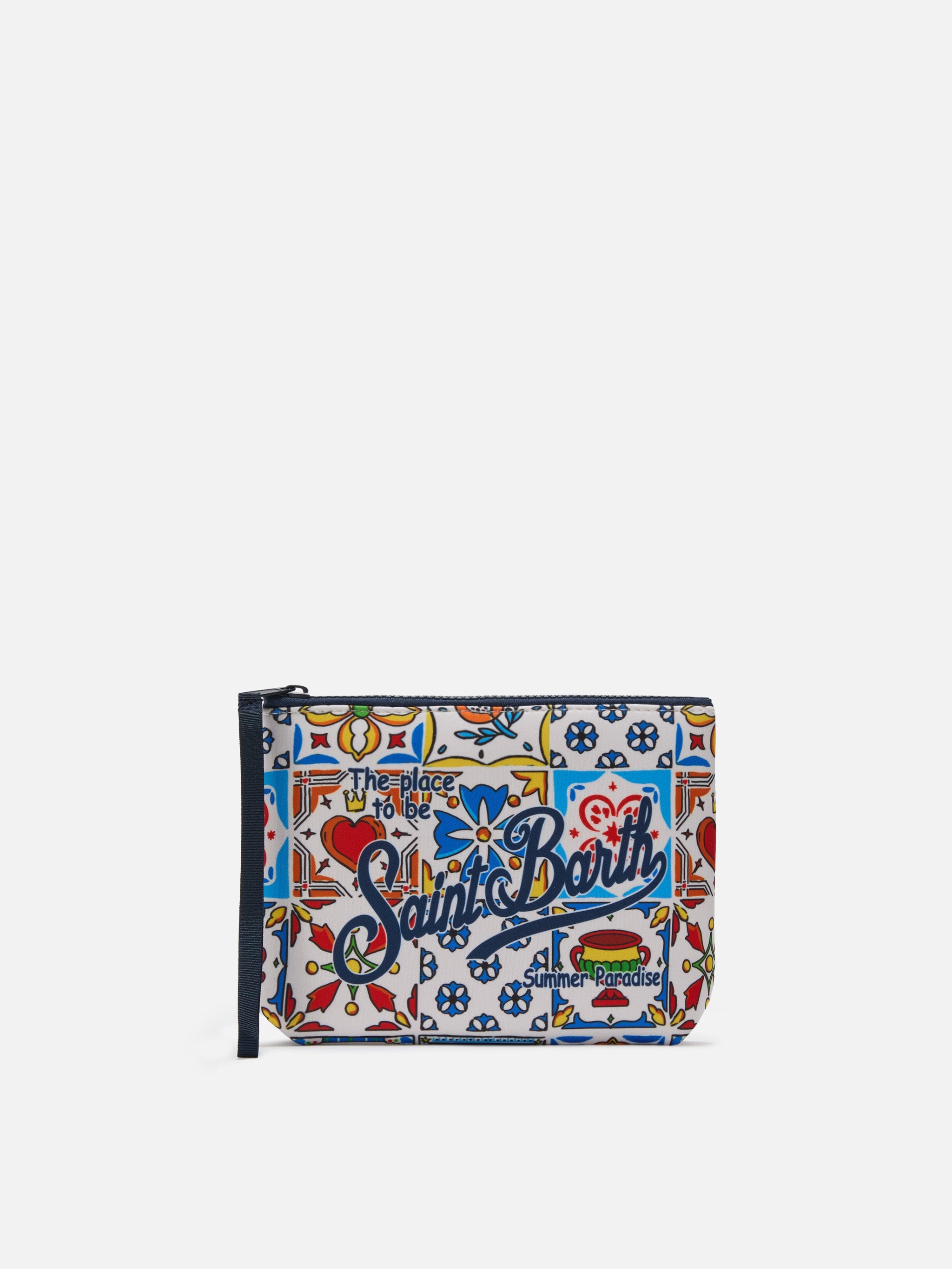 Aline Scuba Pouch With Majolica Print Pochette