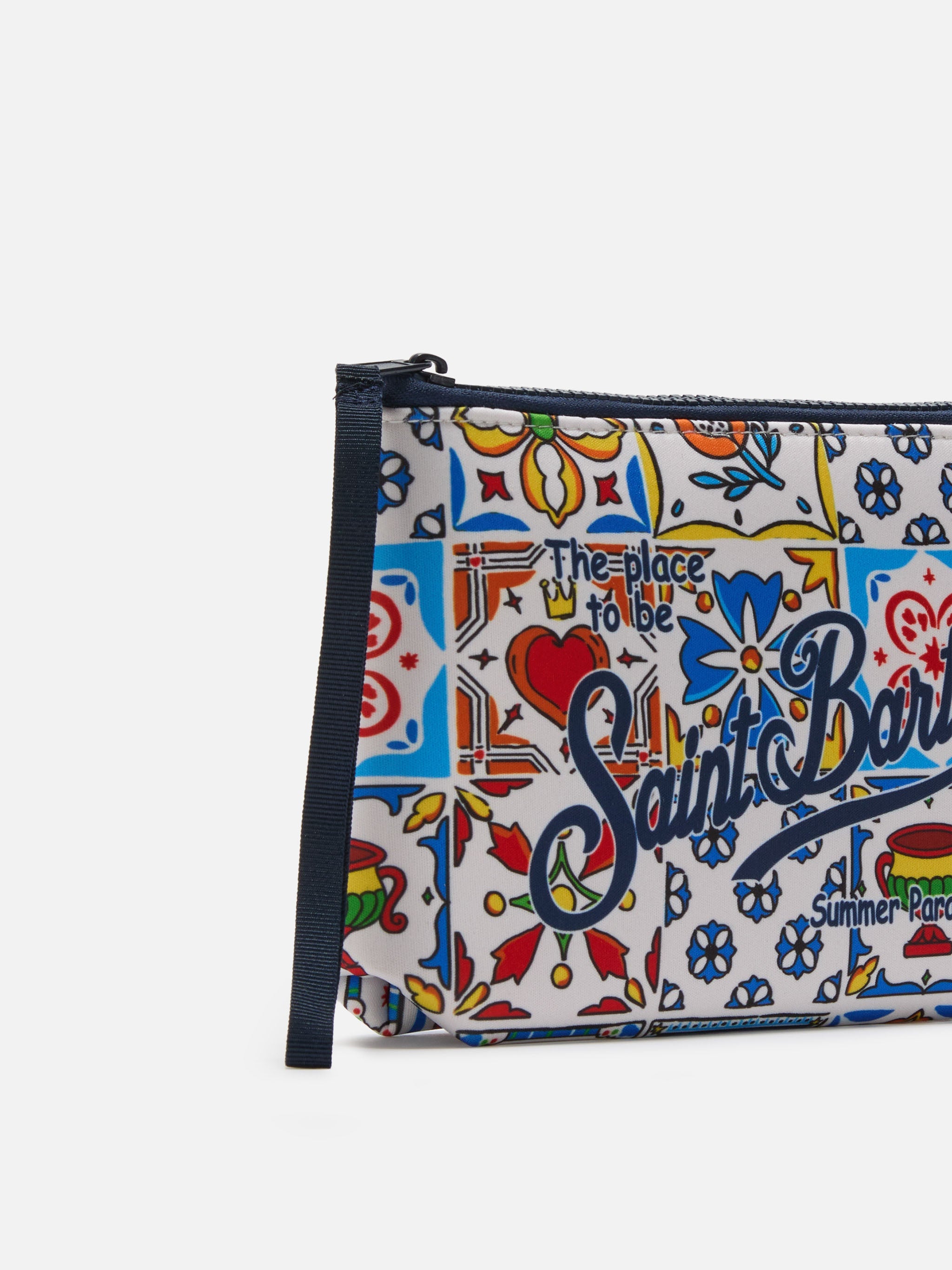 Aline Scuba Pouch With Majolica Print Pochette