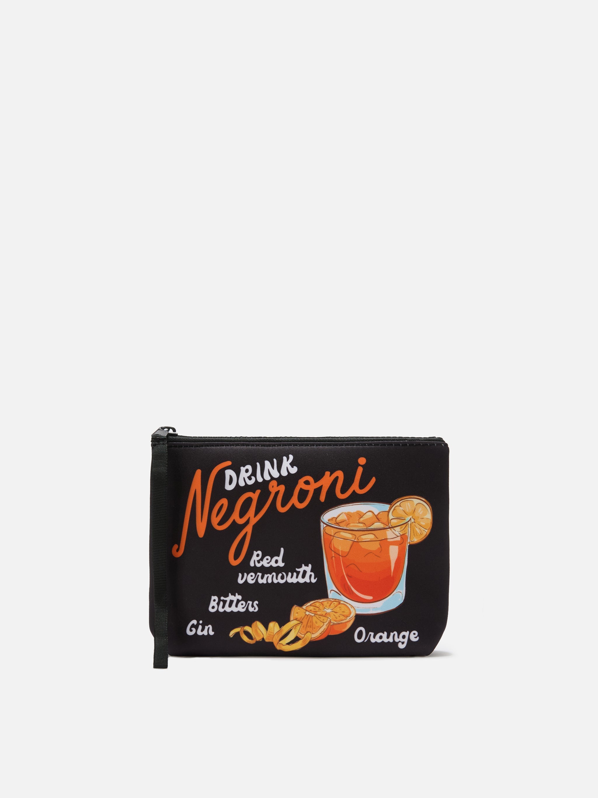 Aline Black Scuba Pouch With Negroni Recipe Print Pochette