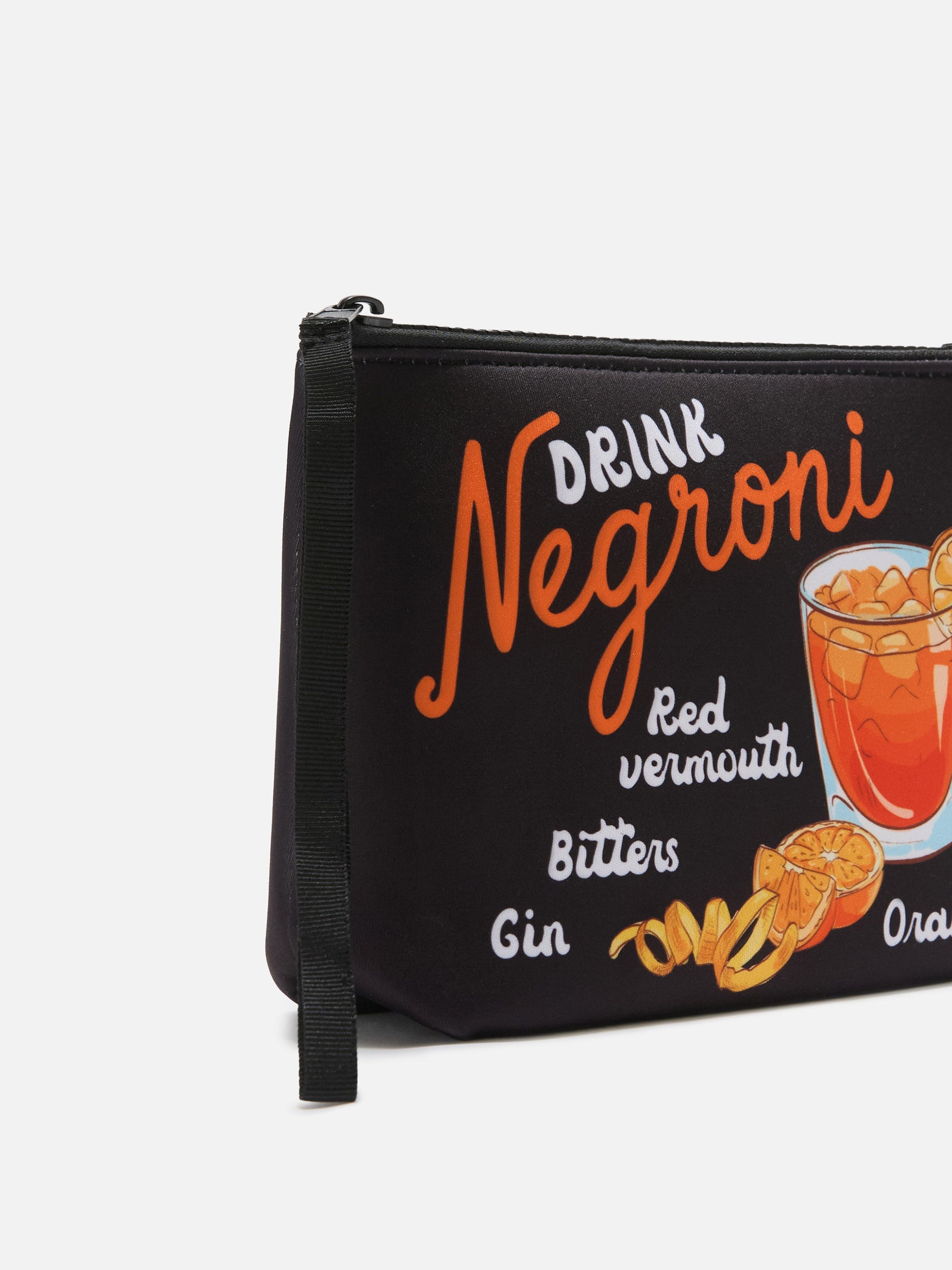 Aline Black Scuba Pouch With Negroni Recipe Print Pochette