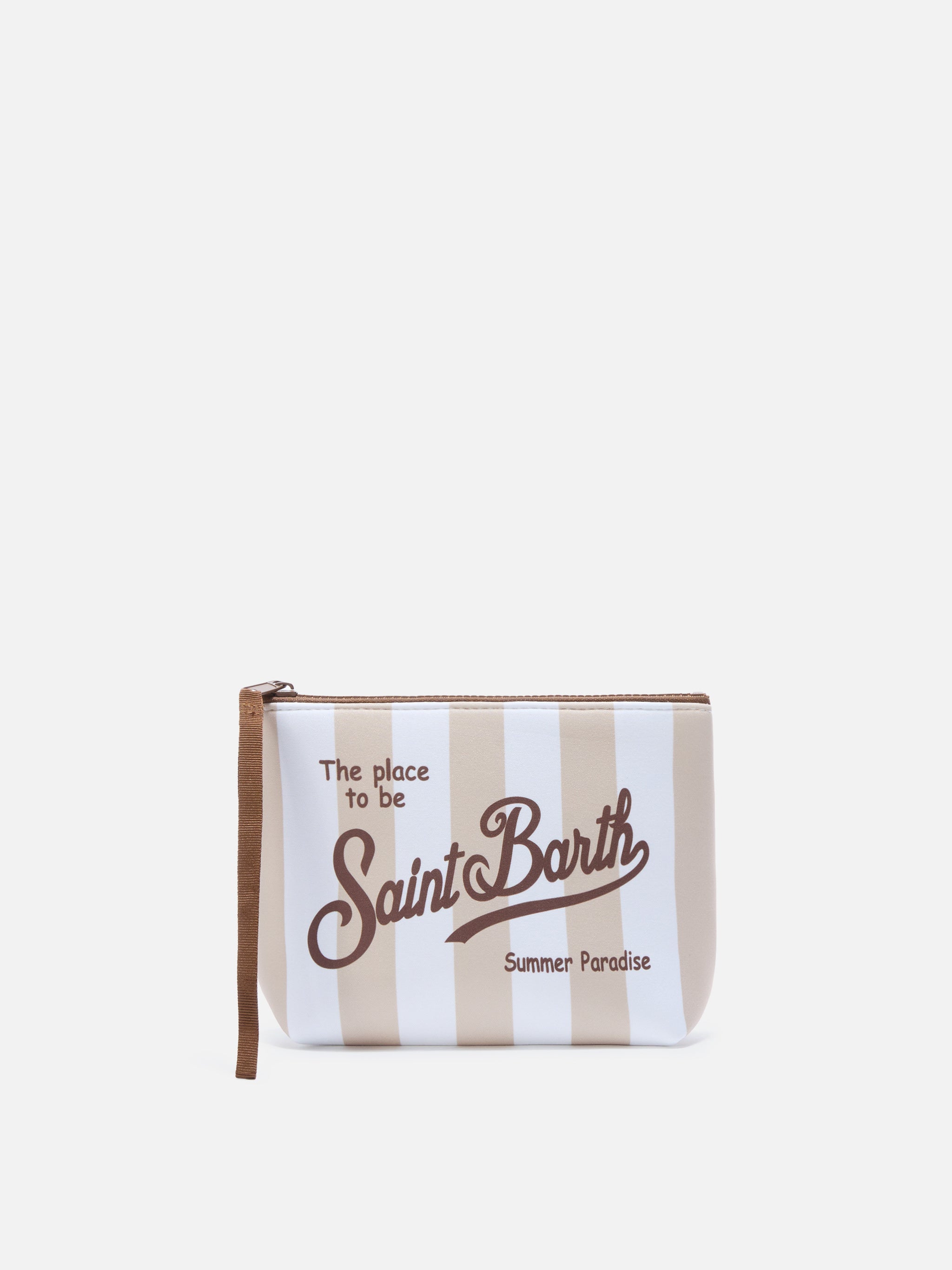 Aline Scuba Pouch With Wide Beige Stripes Pochette
