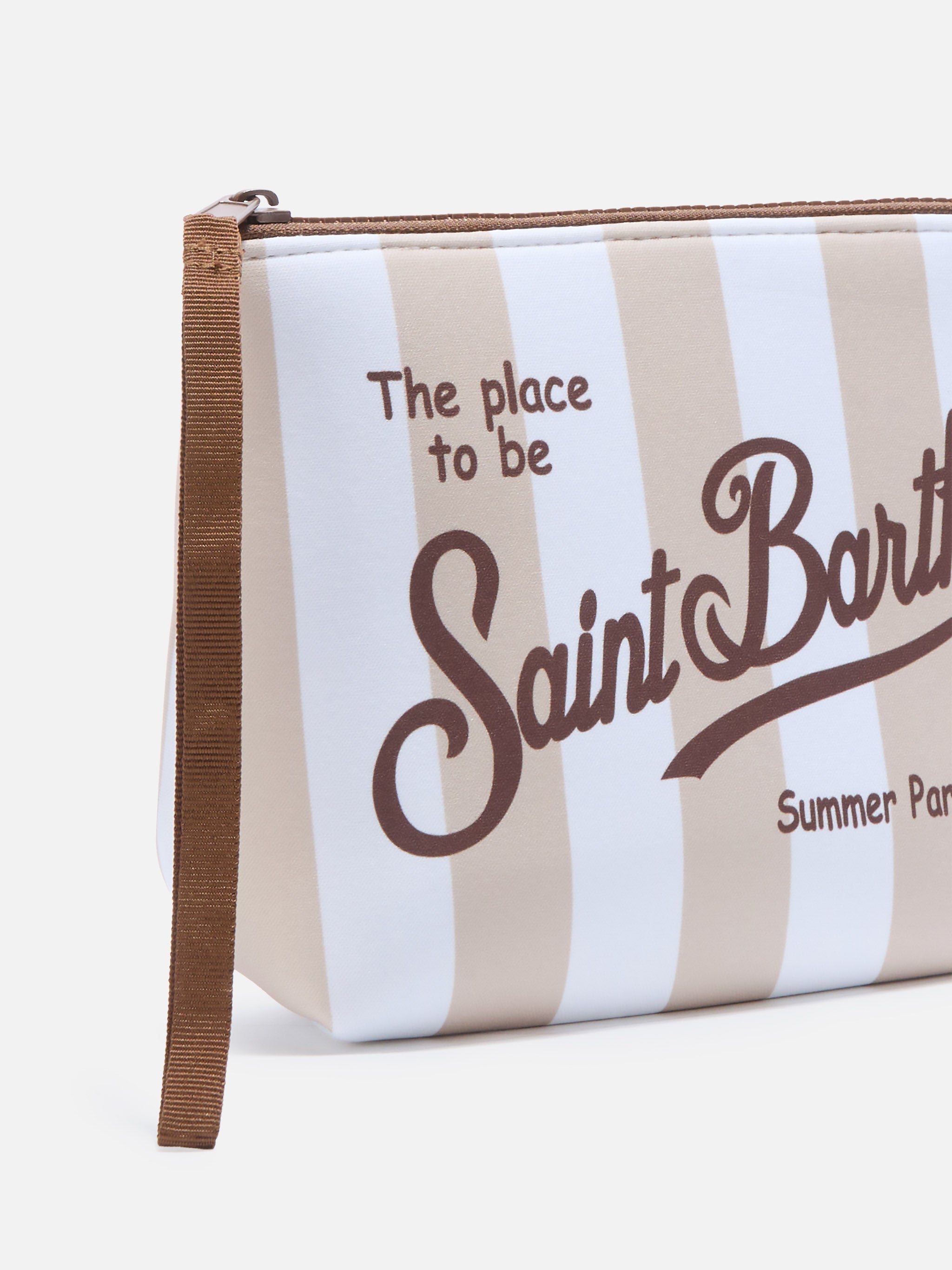 Aline Scuba Pouch With Wide Beige Stripes Pochette