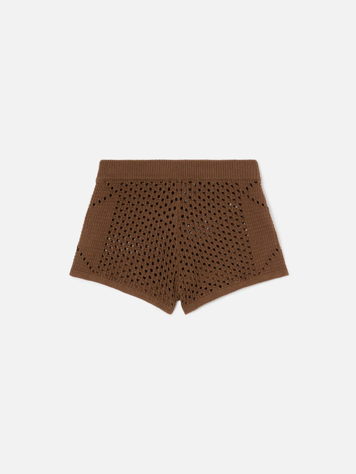 Brown Almyra Crochet Shorts Pant